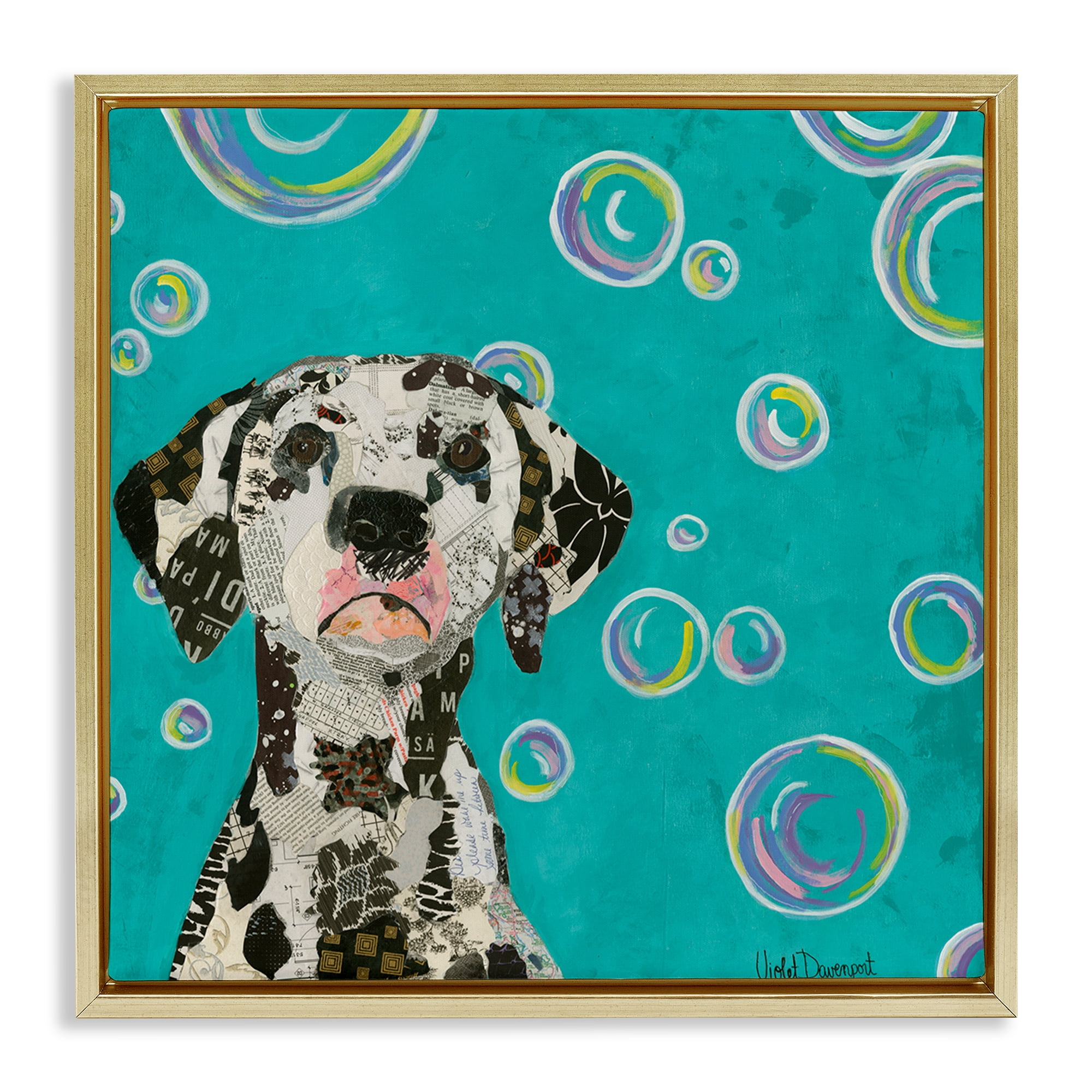 Stupell Industries Love Of Bubbles Collage Animals Painting Gold Floater Framed Canvas Art Print Wall Art, 25 x 25