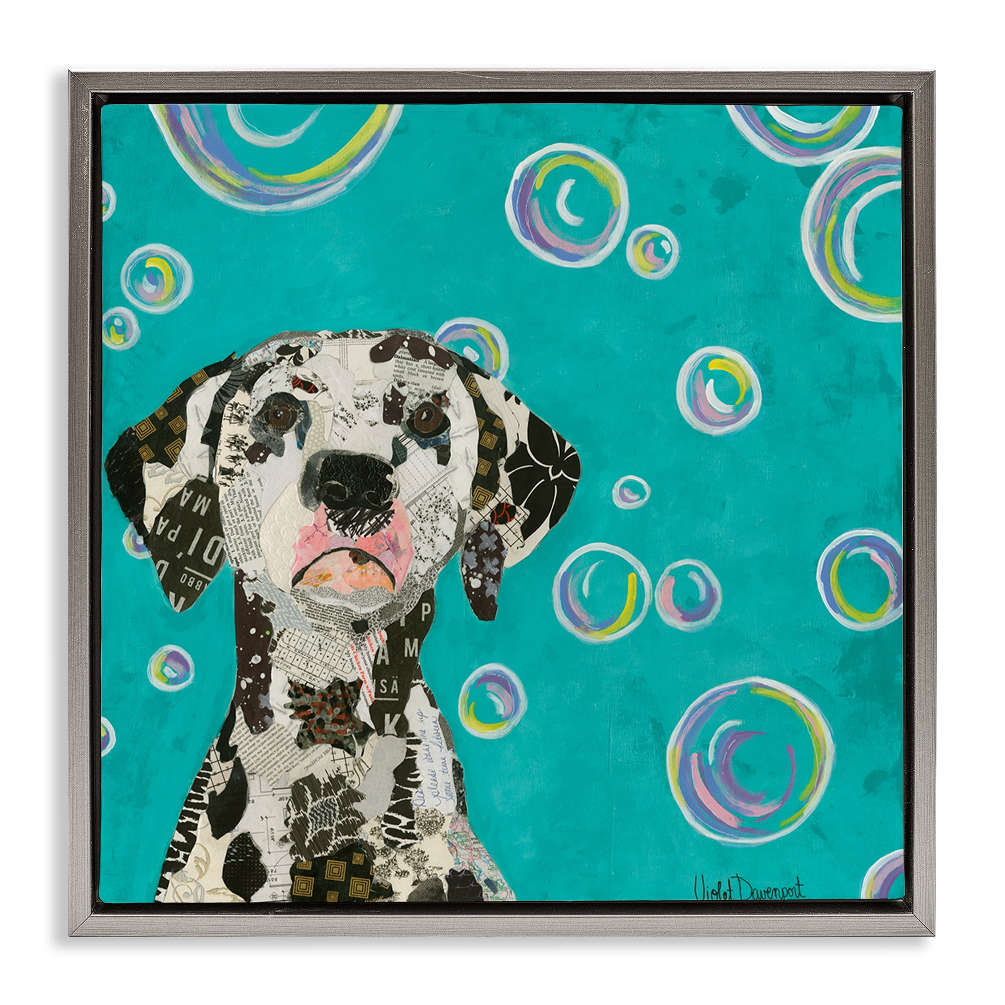 Stupell Industries Love Of Bubbles Collage Animals Painting Gray Floater Framed Canvas Art Print Wall Art, 25 x 25
