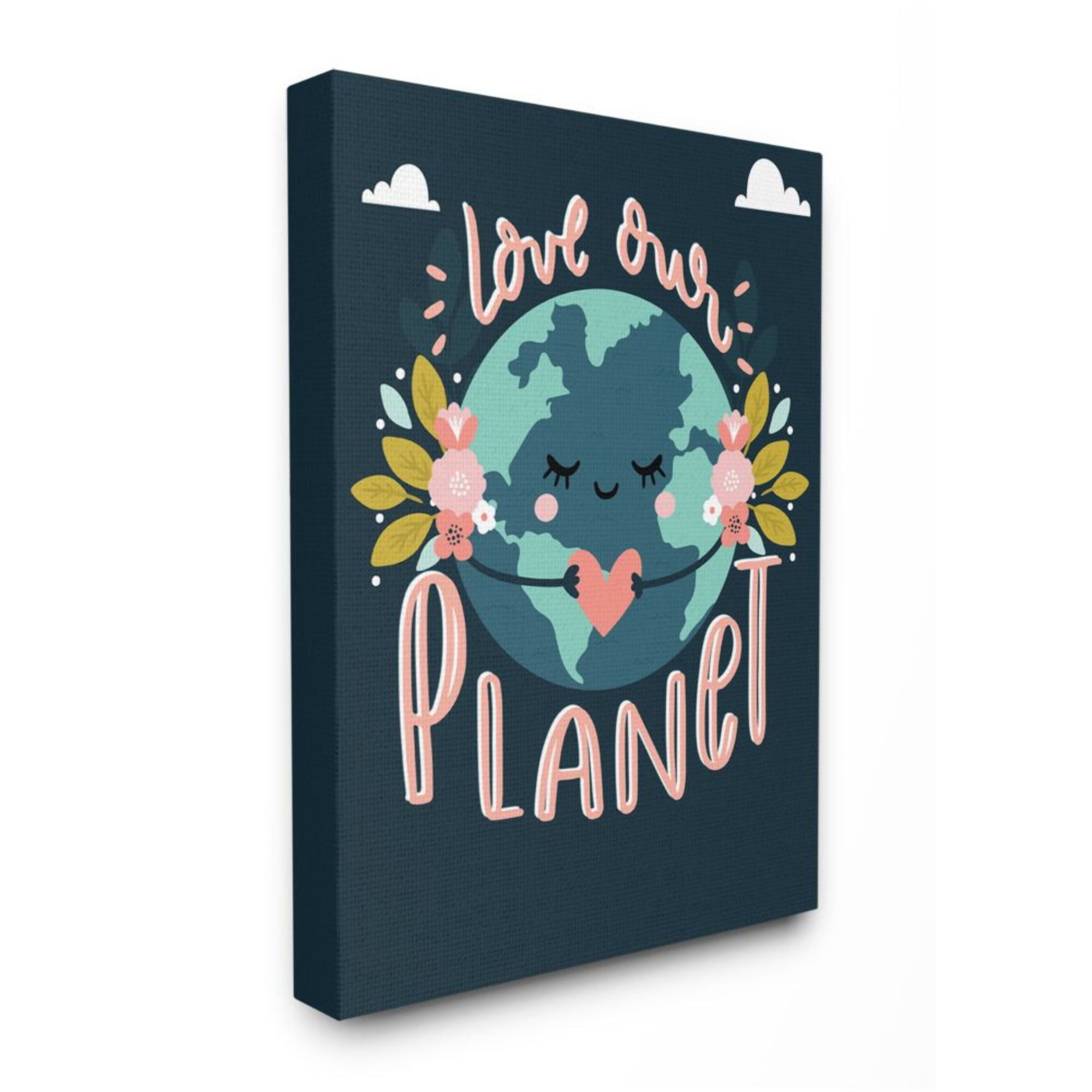 Stupell Industries Love Our Planet Phrase Floral Cartoon Earth Design by Angela Nickeas, 36" x 48"