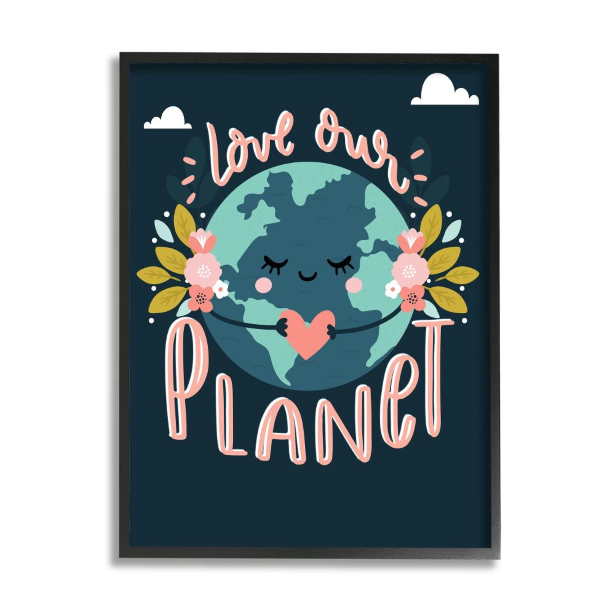 Stupell Industries Love Our Planet Phrase Floral Cartoon Earth Design by Angela Nickeas