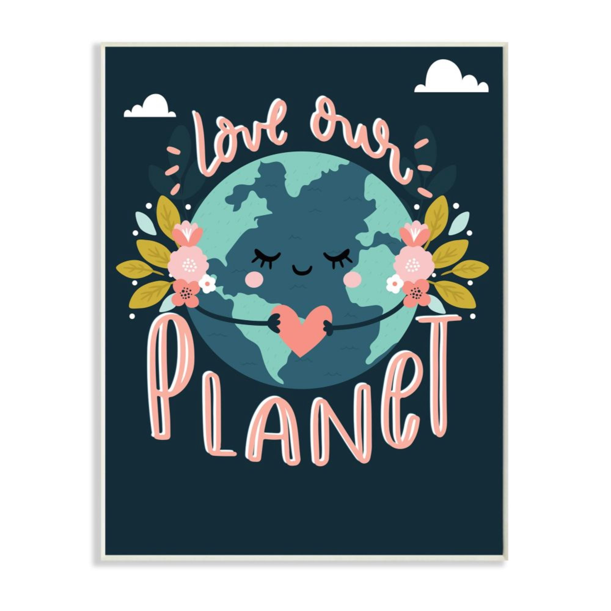 Stupell Industries Love Our Planet Phrase Floral Cartoon Earth Design by Angela Nickeas