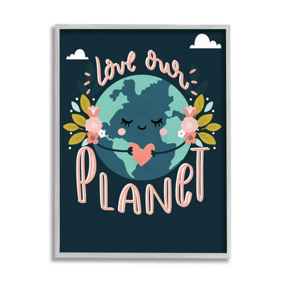 Stupell Industries Love Our Planet Phrase Floral Cartoon Earth Design by Angela Nickeas