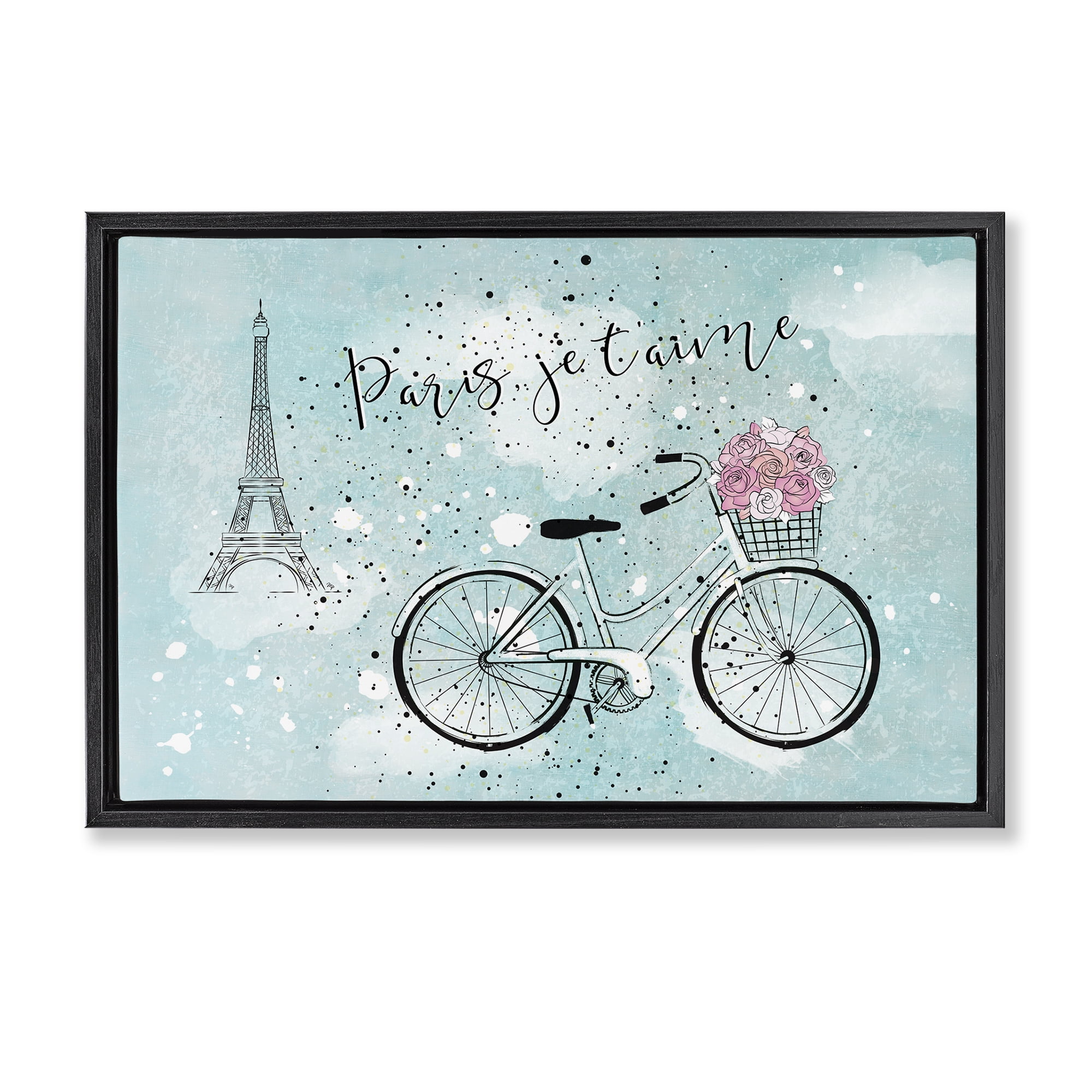 Stupell Industries Love Paris Bicycle Cities & Countries Painting Black Floater Framed Canvas Art Print Wall Art, 31 x 21