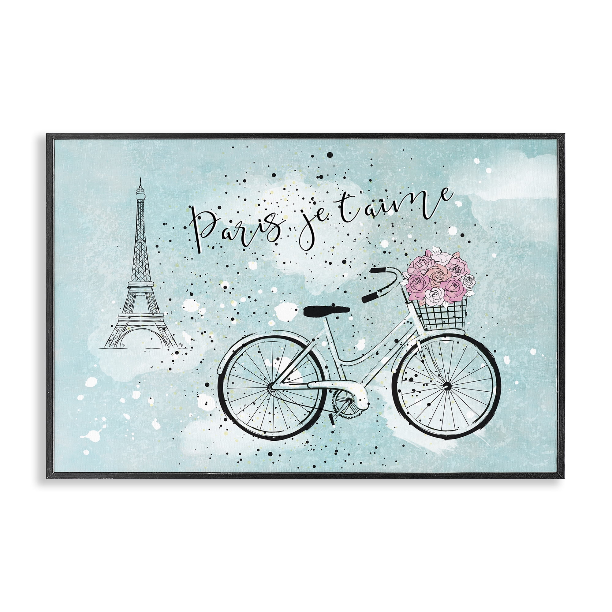 Stupell Industries Love Paris Bicycle Cities & Countries Painting Black Framed Art Print Wall Art, 30 x 20