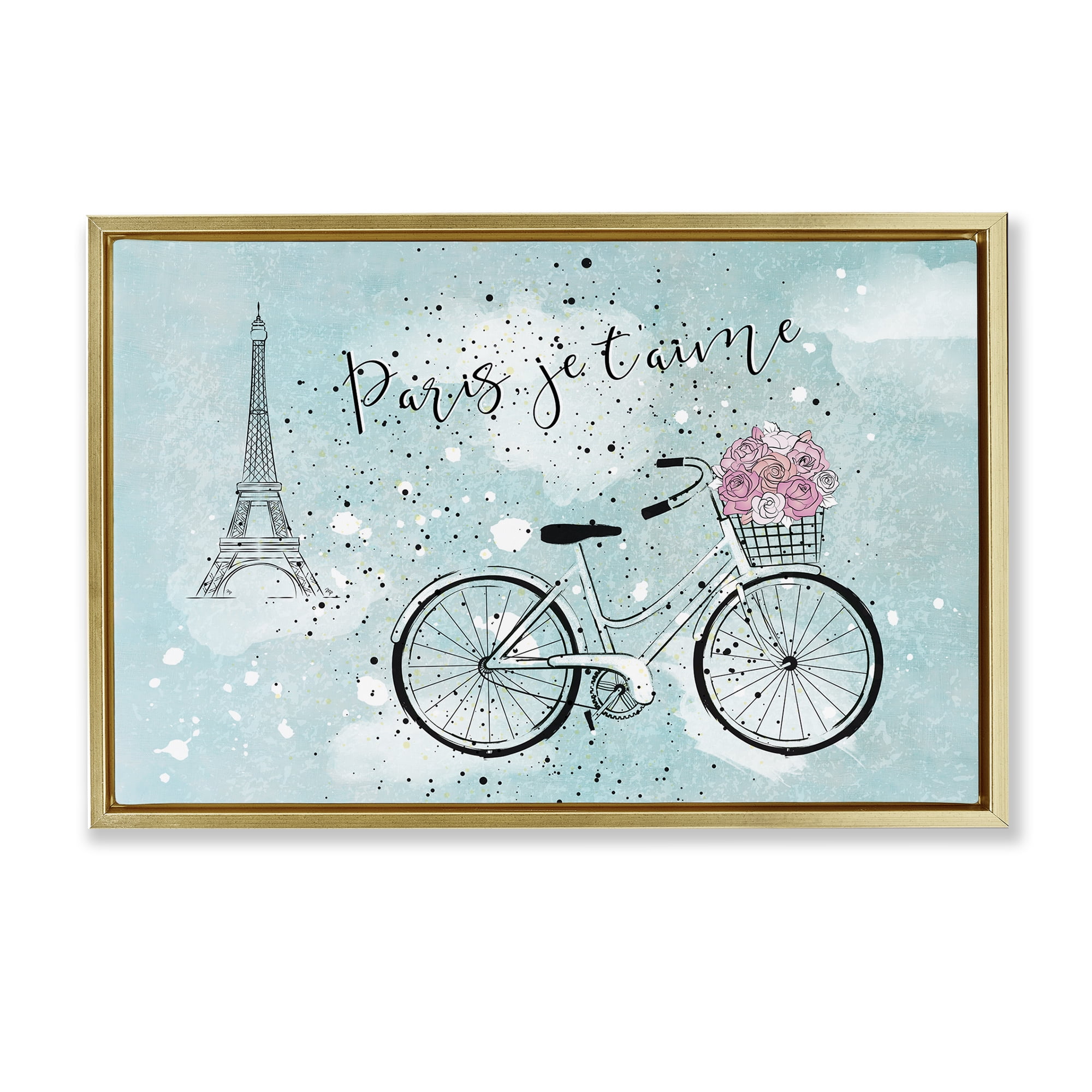 Stupell Industries Love Paris Bicycle Cities & Countries Painting Gold Floater Framed Canvas Art Print Wall Art, 31 x 21