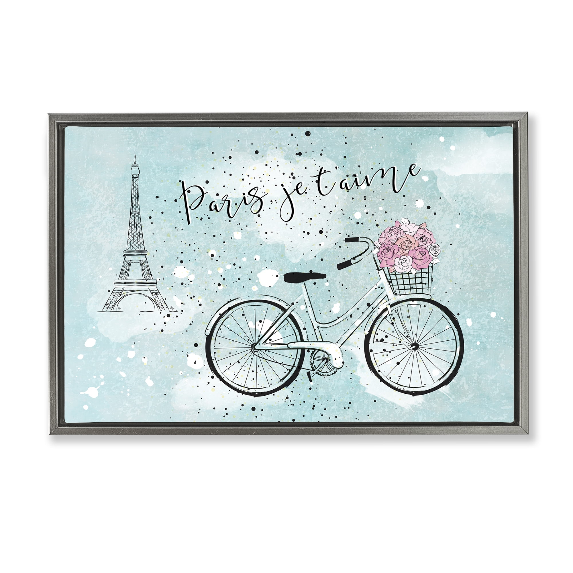 Stupell Industries Love Paris Bicycle Cities & Countries Painting Gray Floater Framed Canvas Art Print Wall Art, 25 x 17