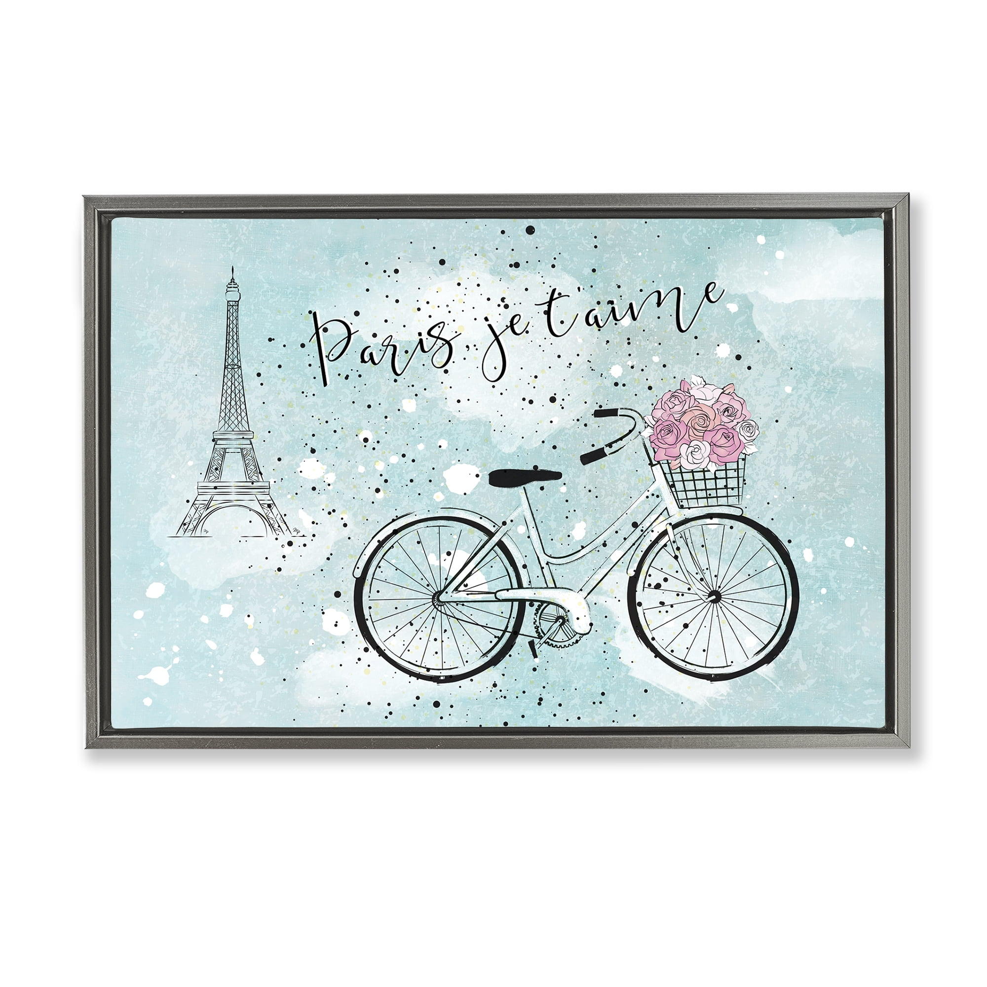Stupell Industries Love Paris Bicycle Cities & Countries Painting Gray Floater Framed Canvas Art Print Wall Art, 31 x 21