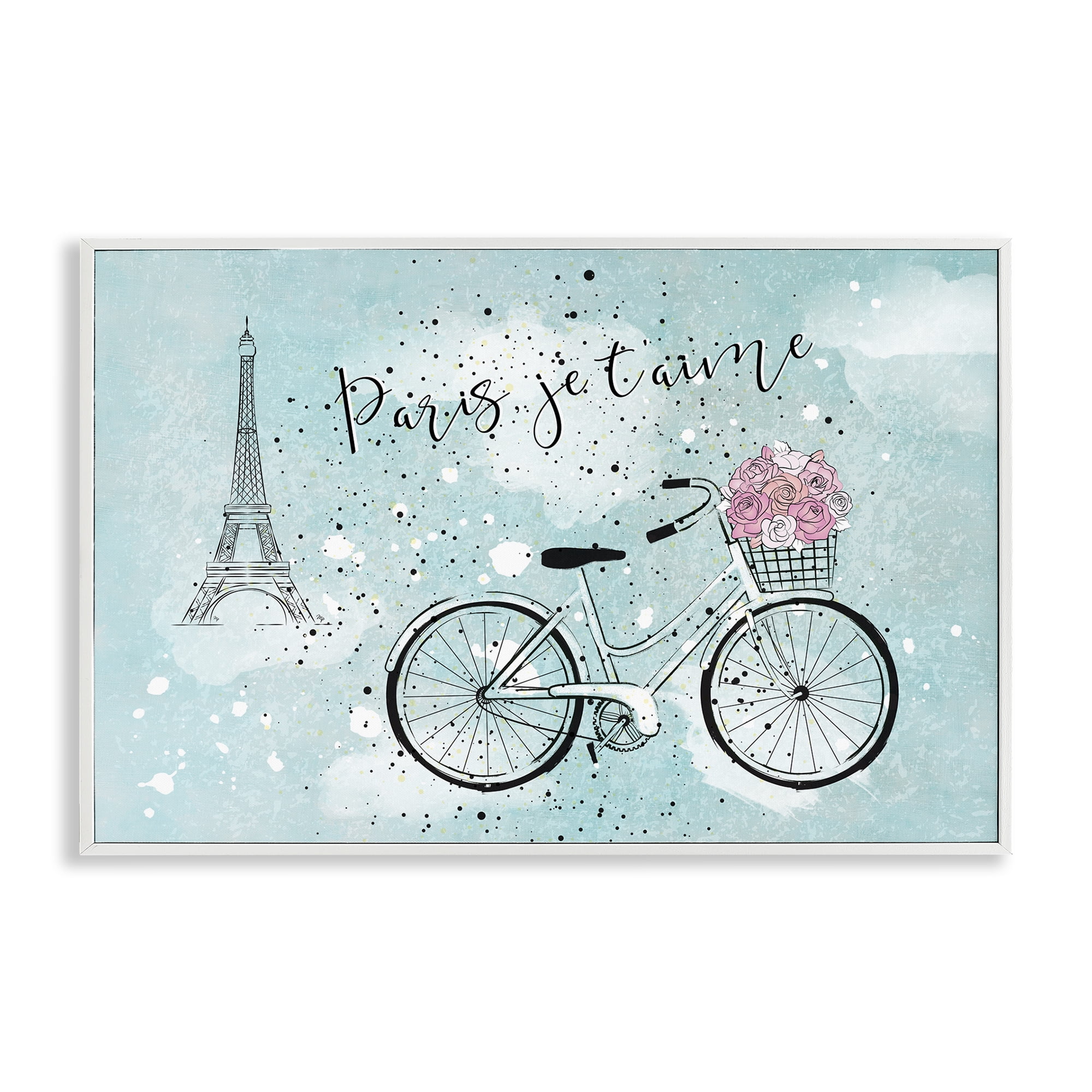 Stupell Industries Love Paris Bicycle Cities & Countries Painting White Framed Art Print Wall Art, 30 x 20
