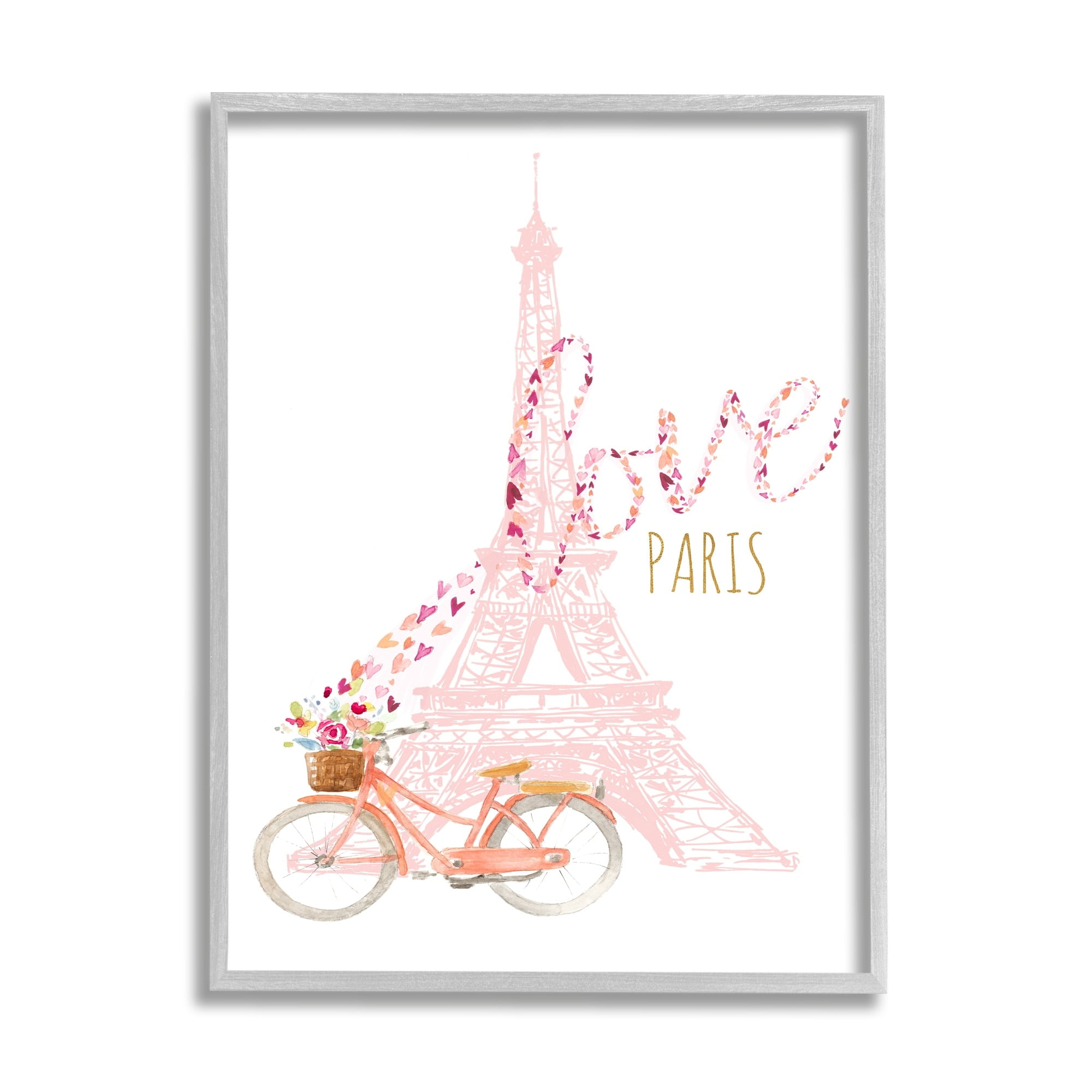 Stupell Industries Love Paris Pink Eifel Tower Flower Bicycle Hearts, 11 x 14, Design by Lanie Loreth