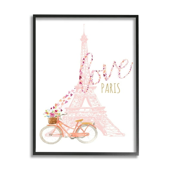 Stupell Industries Love Paris Pink Eifel Tower Flower Bicycle Hearts, 16 x 20, Design by Lanie Loreth