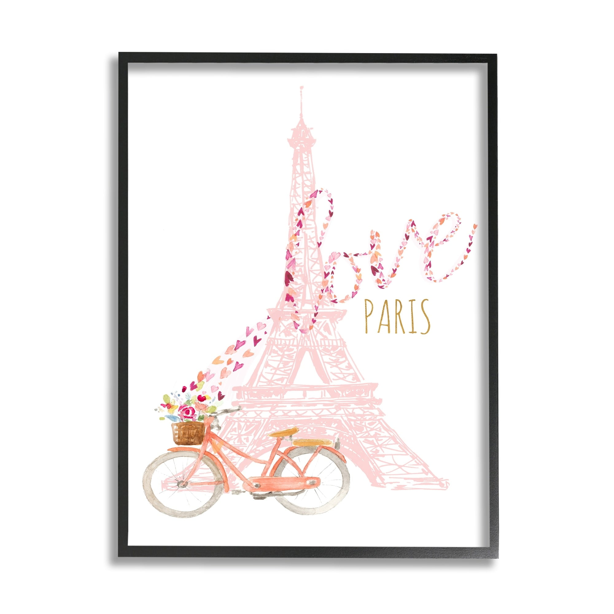 Stupell Industries Love Paris Pink Eifel Tower Flower Bicycle Hearts, 24 x 30, Design by Lanie Loreth
