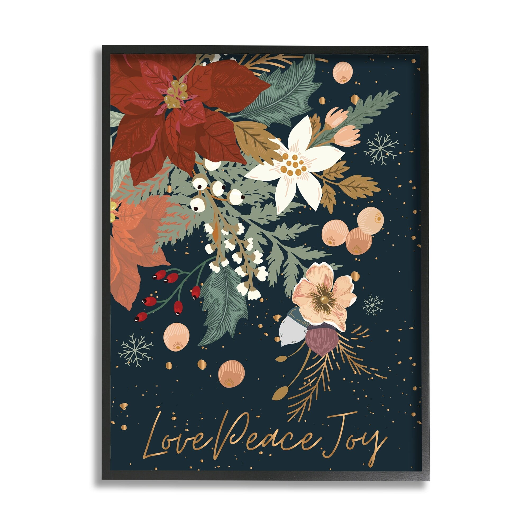 Stupell Industries Love Peace Joy Winter Florals Seasonal Sentiment, 11 x 14, Designed by Andrea Jasid Grassi