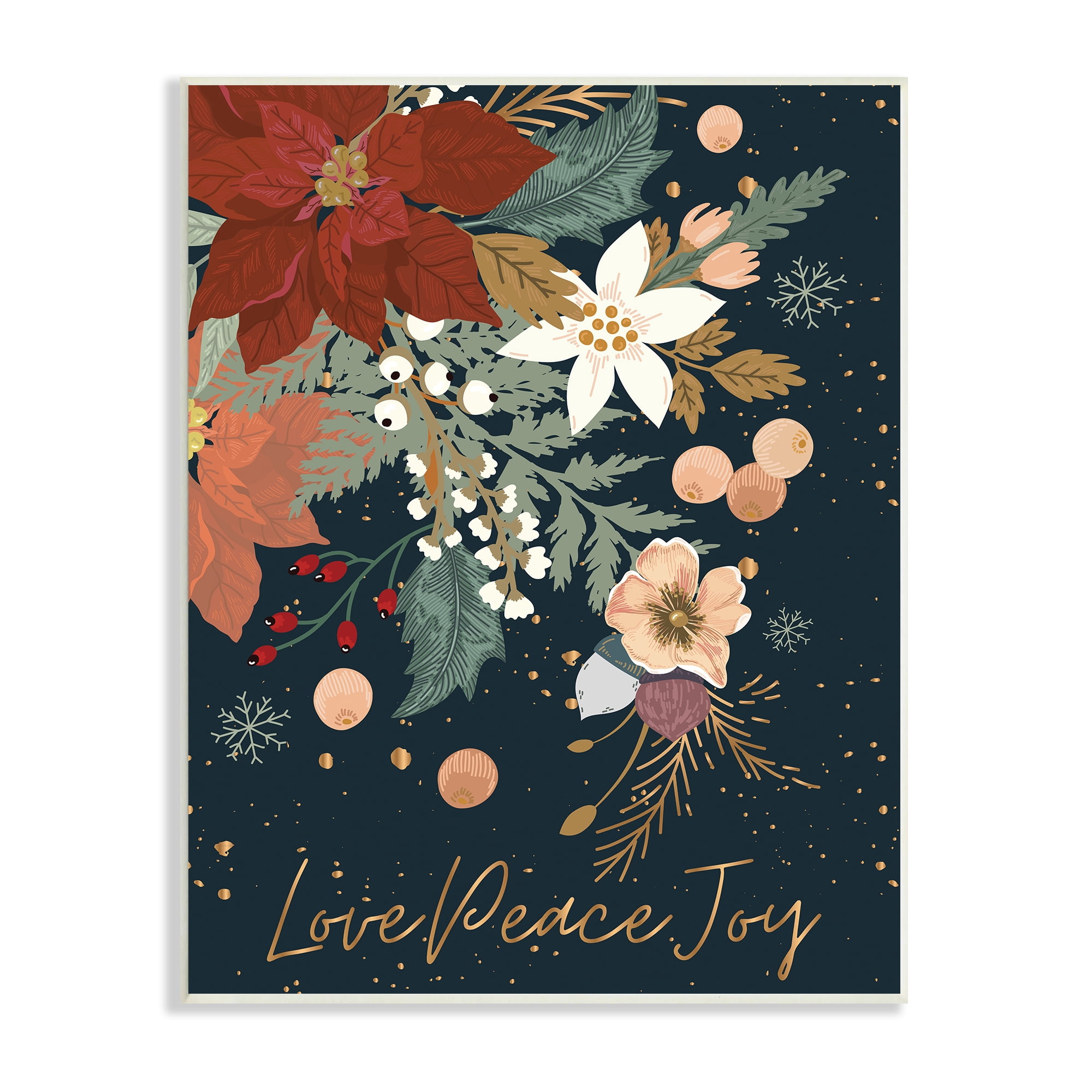 Stupell Industries Love Peace Joy Winter Florals Seasonal Sentiment, 13 x 19, Designed by Andrea Jasid Grassi