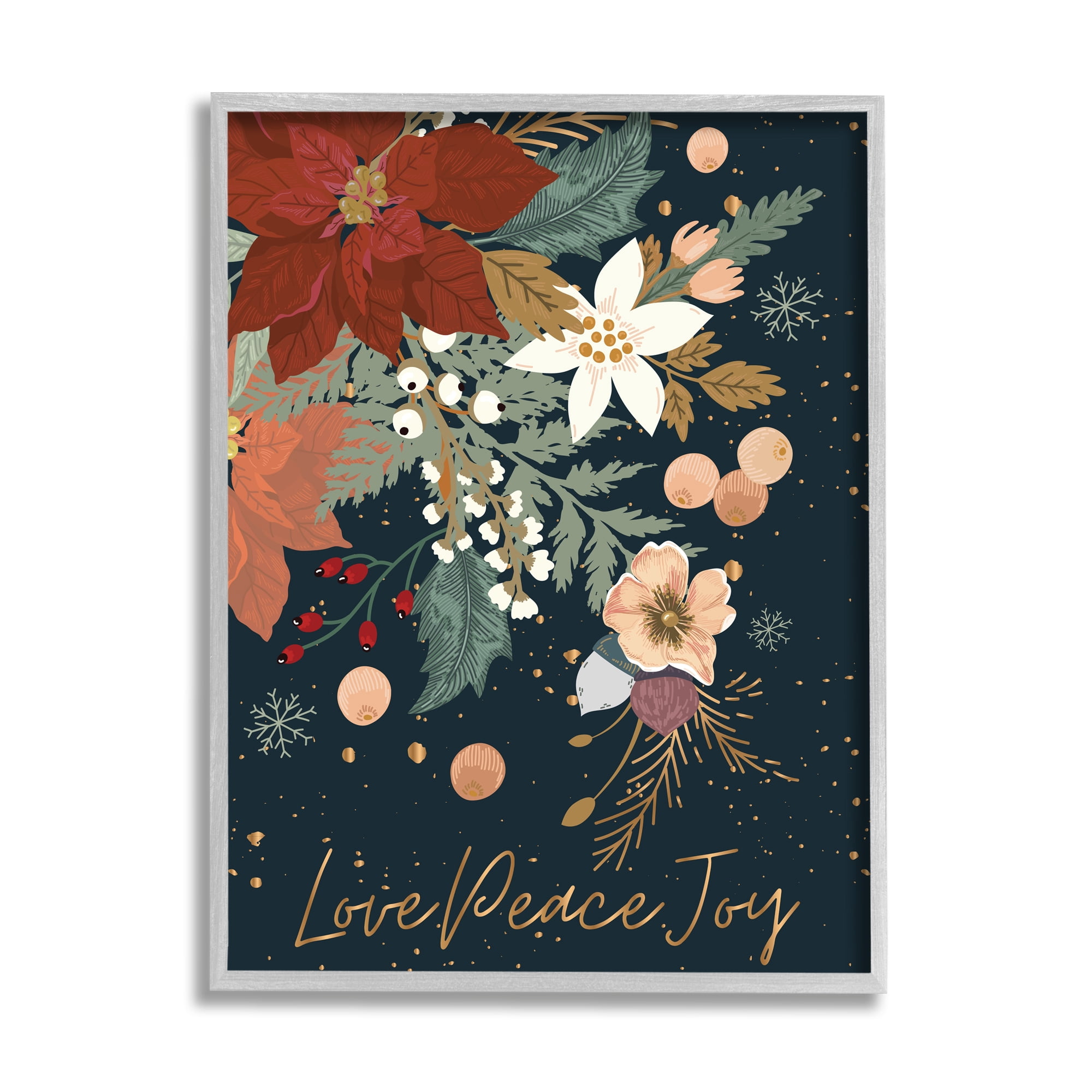 Stupell Industries Love Peace Joy Winter Florals Seasonal Sentiment, 16 x 20, Designed by Andrea Jasid Grassi