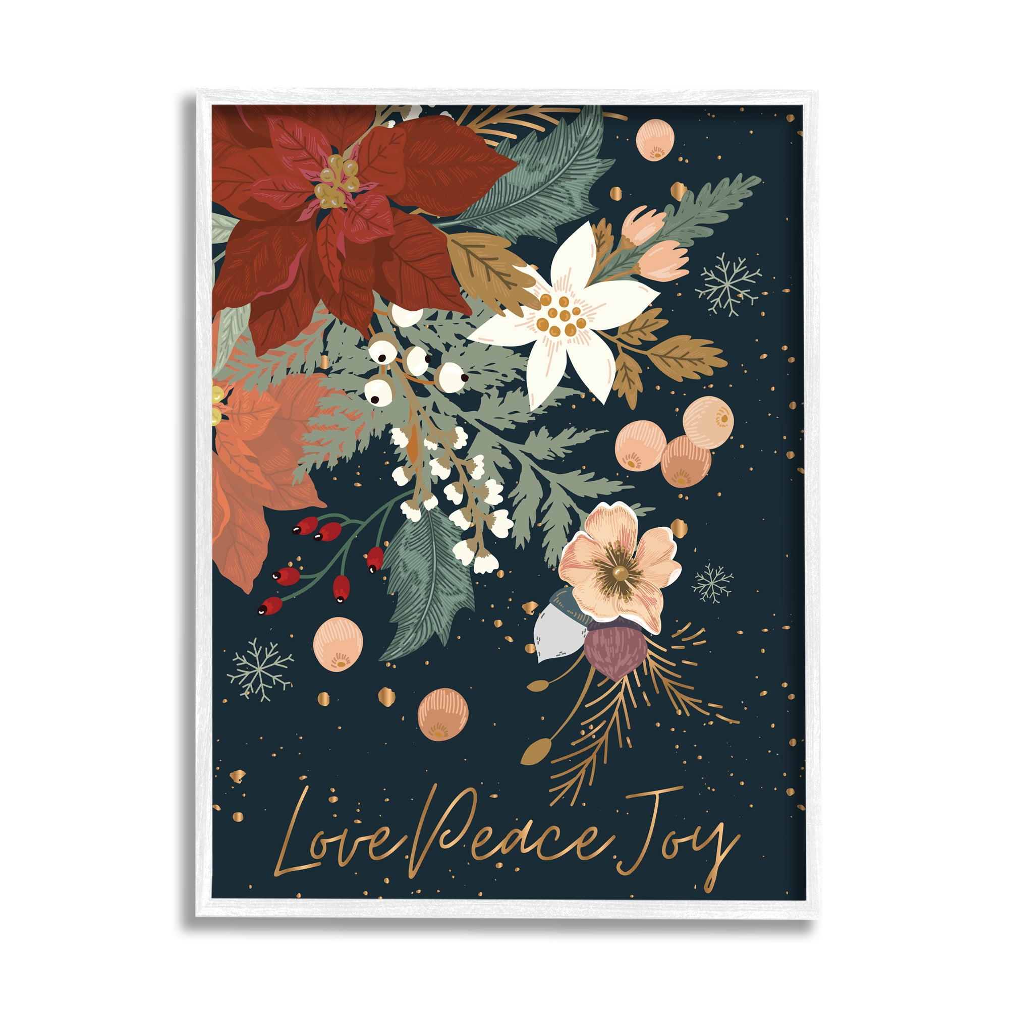 Stupell Industries Love Peace Joy Winter Florals Seasonal Sentiment, 16 x 20, Designed by Andrea Jasid Grassi