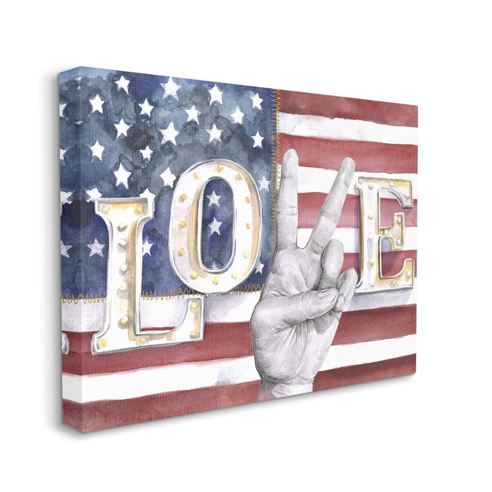 Stupell Industries Love Peace Sign Hand American Flag Design Canvas Wall Art by Jennifer Paxton Parker