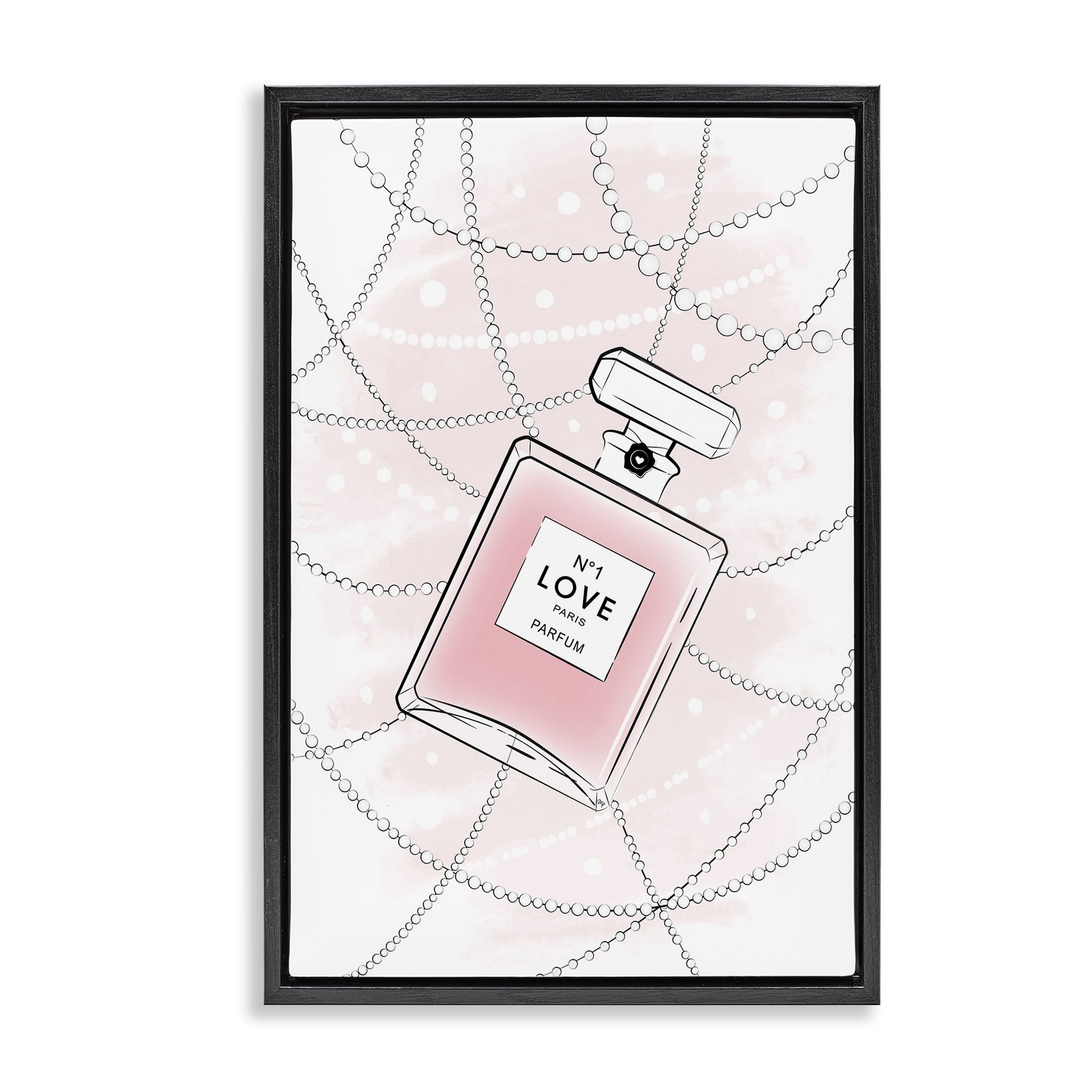 Stupell Industries Love Perfume & Pearls Beauty & Fashion Painting Black Floater Framed Art Print Wall Art, 21 x 31