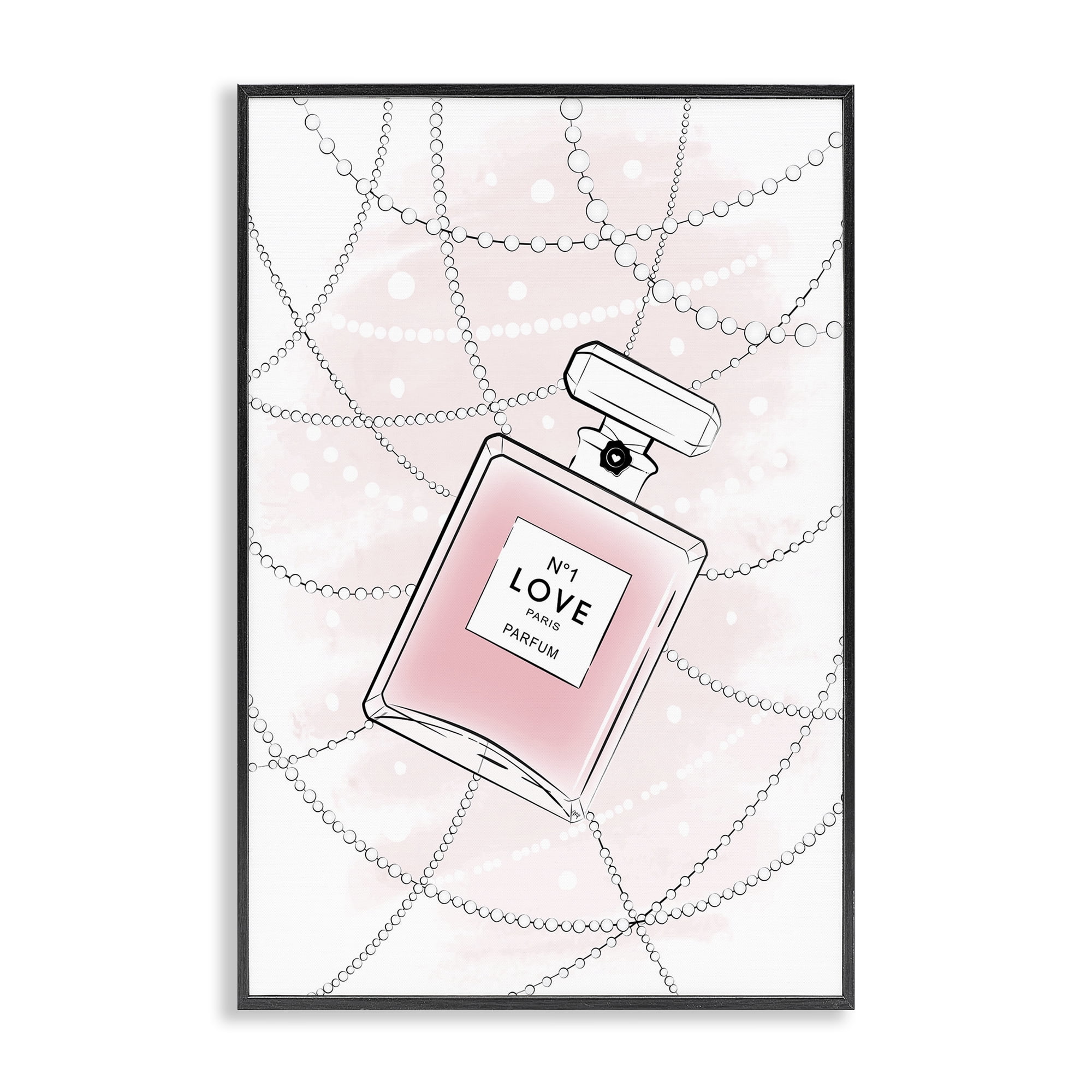 Stupell Industries Love Perfume & Pearls Beauty & Fashion Painting Black Framed Art Print Wall Art, 12 x 18