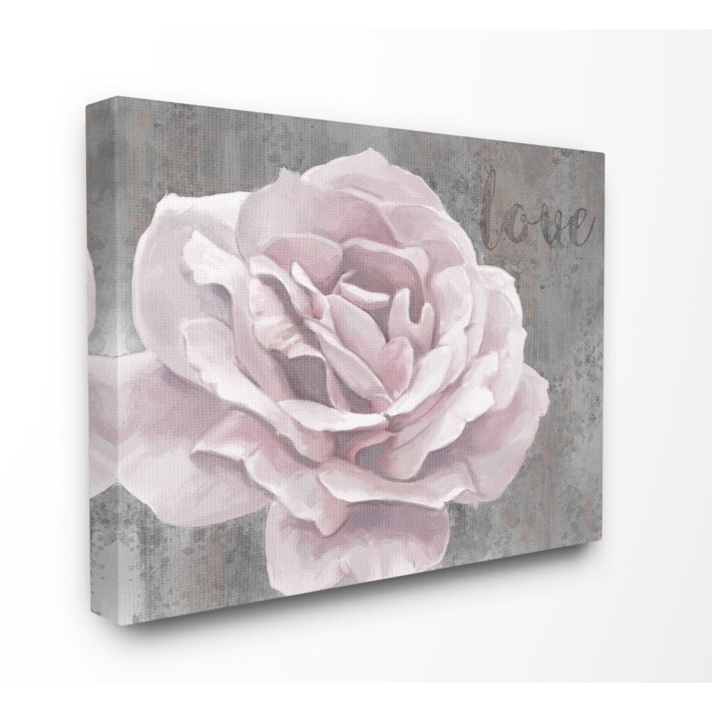 Stupell Industries Love Pink Flower Grey Neutral Painting Canvas Wall Art by Ziwei Li