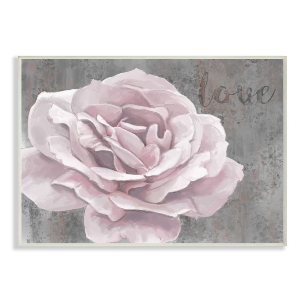 Stupell Industries Love Pink Flower Grey Neutral Painting Wall Plaque by Ziwei Li