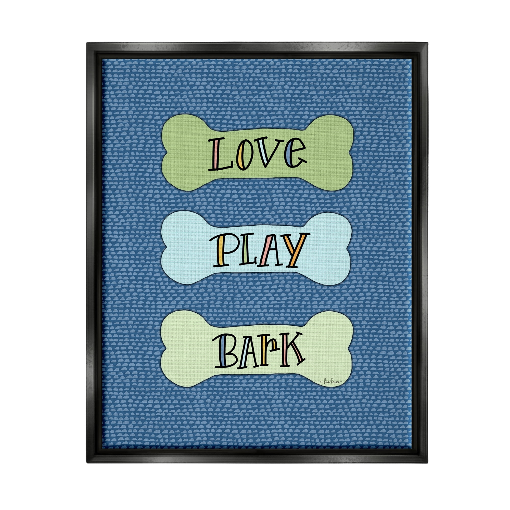 Stupell Industries Love Play Bark Blue Pattern Animals & Insects Painting Black Floater Framed Art Print Wall Art, 25 x 31