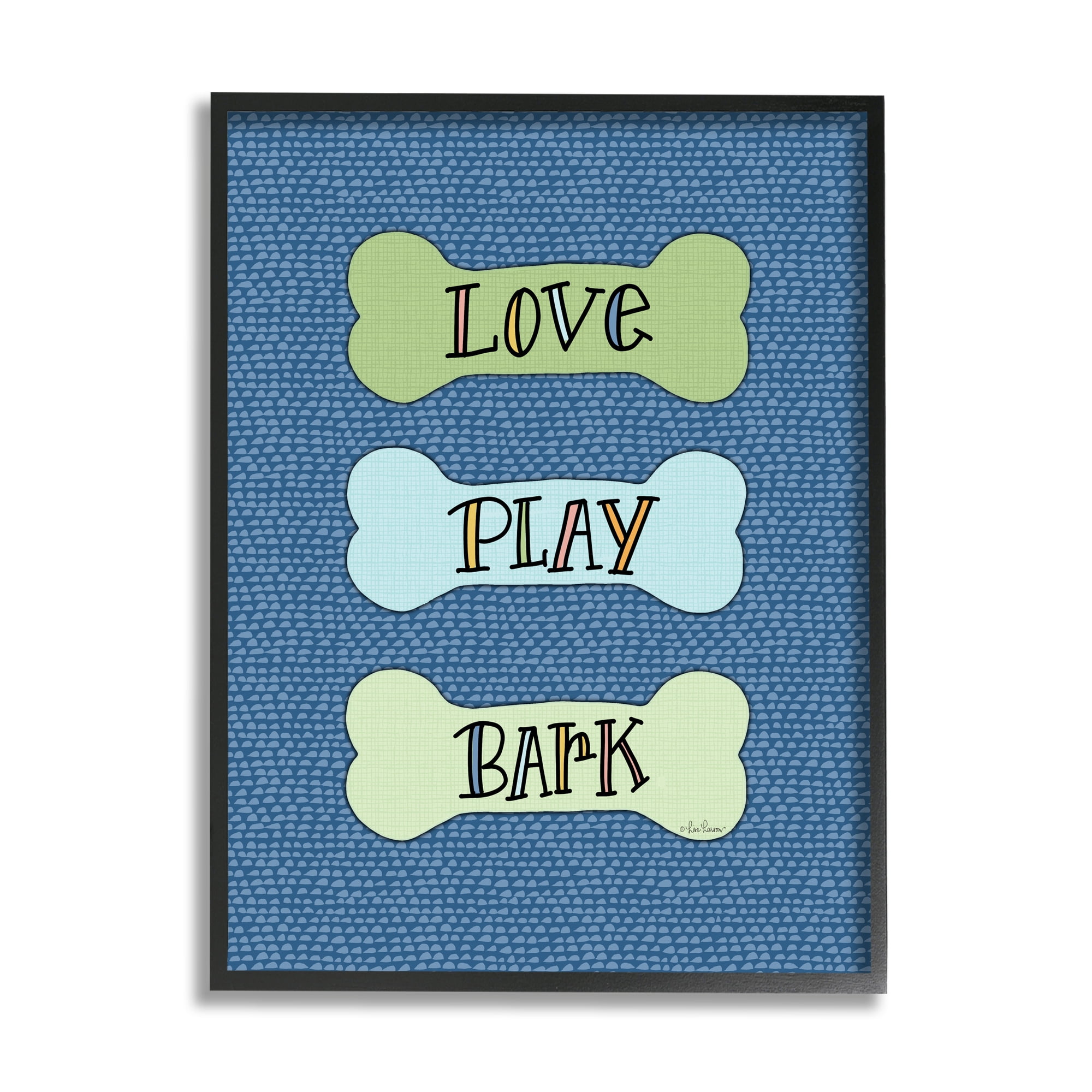 Stupell Industries Love Play Bark Blue Pattern Animals & Insects Painting Black Framed Art Print Wall Art, 11 x 14