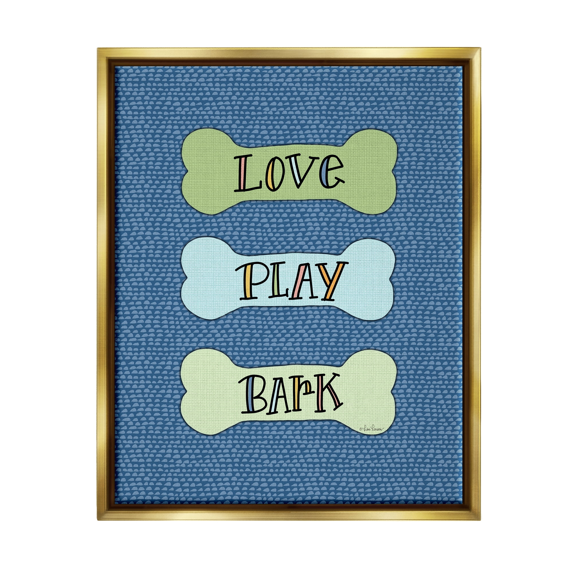 Stupell Industries Love Play Bark Blue Pattern Animals & Insects Painting Gold Floater Framed Art Print Wall Art, 17 x 21