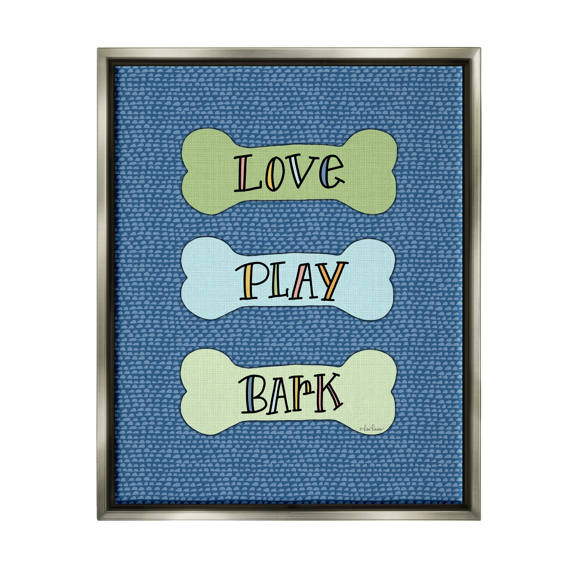 Stupell Industries Love Play Bark Blue Pattern Animals & Insects Painting Gray Floater Framed Art Print Wall Art, 25 x 31