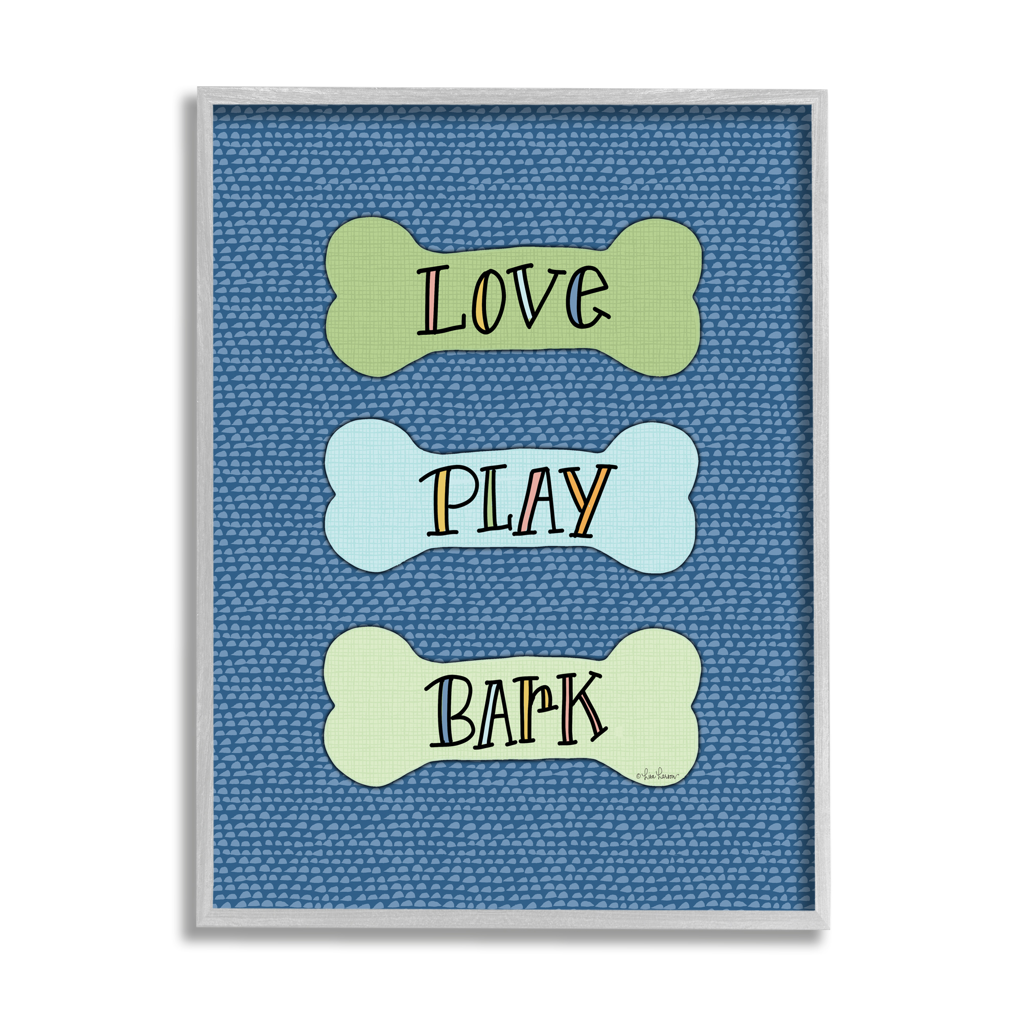Stupell Industries Love Play Bark Blue Pattern Animals & Insects Painting Gray Framed Art Print Wall Art, 24 x 30