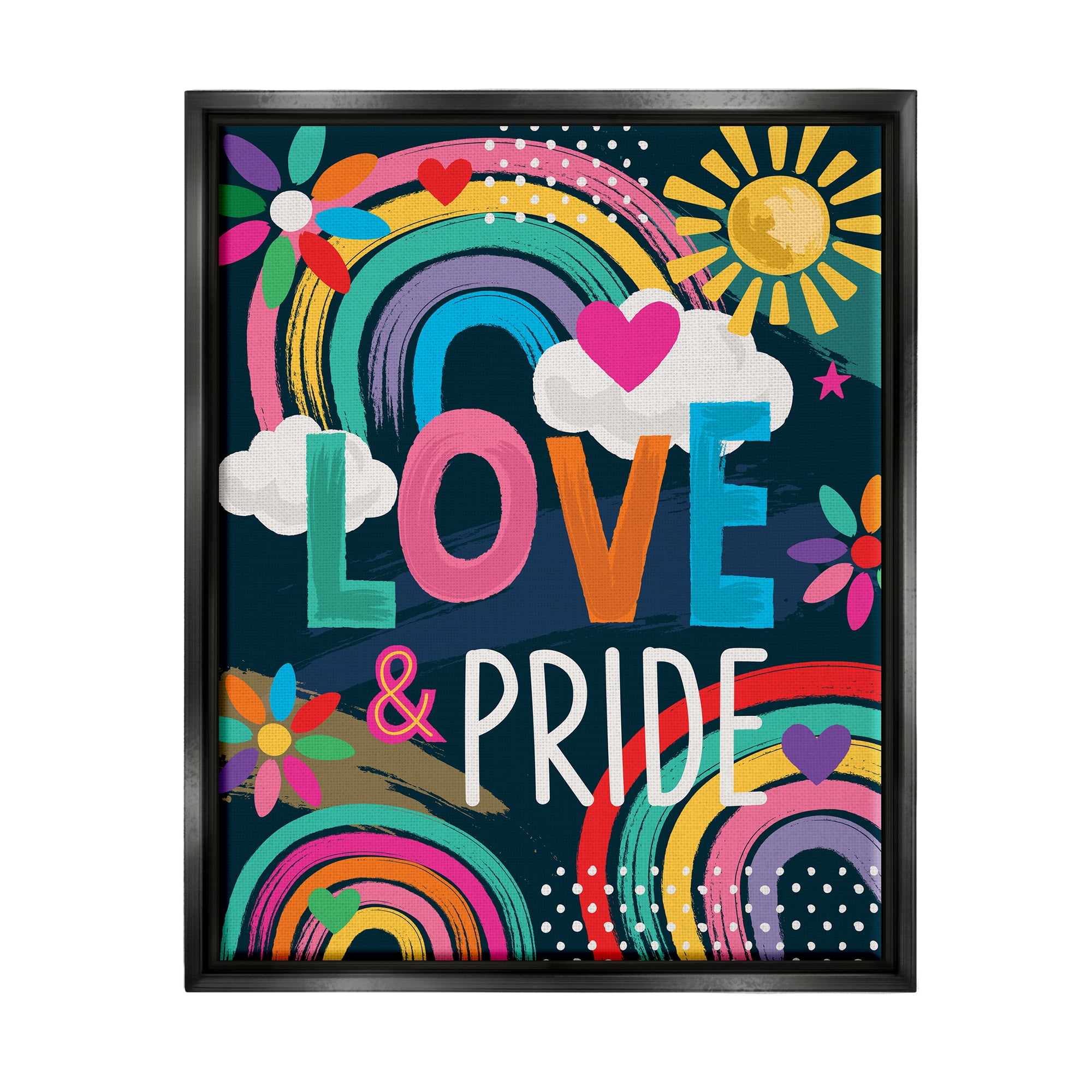 Stupell Industries Love & Pride LGBTQ Floral Rainbows Holiday Painting Black Floater Framed Art Print Wall Art