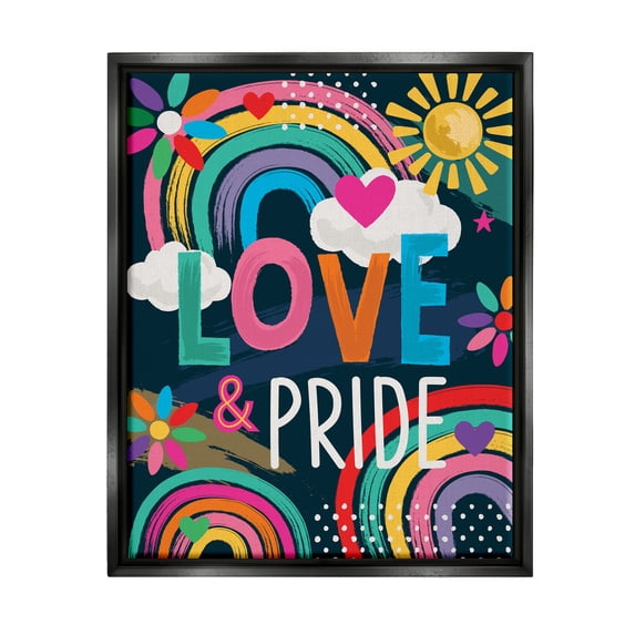 Stupell Industries Love & Pride LGBTQ Floral Rainbows Holiday Painting Black Floater Framed Art Print Wall Art