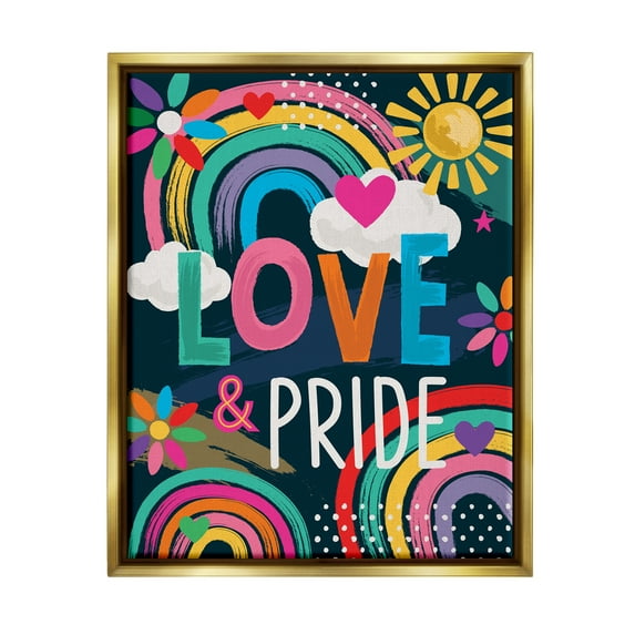 Stupell Industries Love & Pride LGBTQ Floral Rainbows Holiday Painting Gold Floater Framed Art Print Wall Art