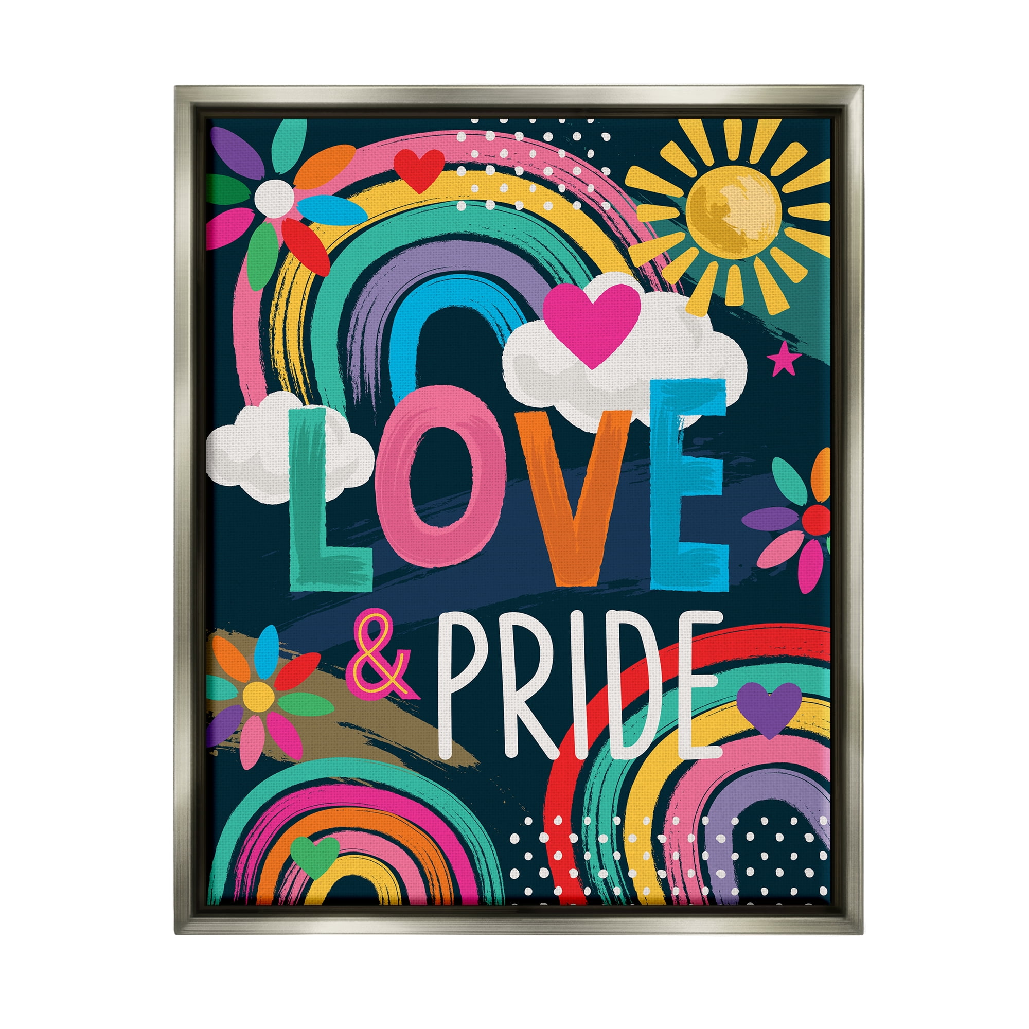 Stupell Industries Love & Pride LGBTQ Floral Rainbows Holiday Painting Gray Floater Framed Art Print Wall Art