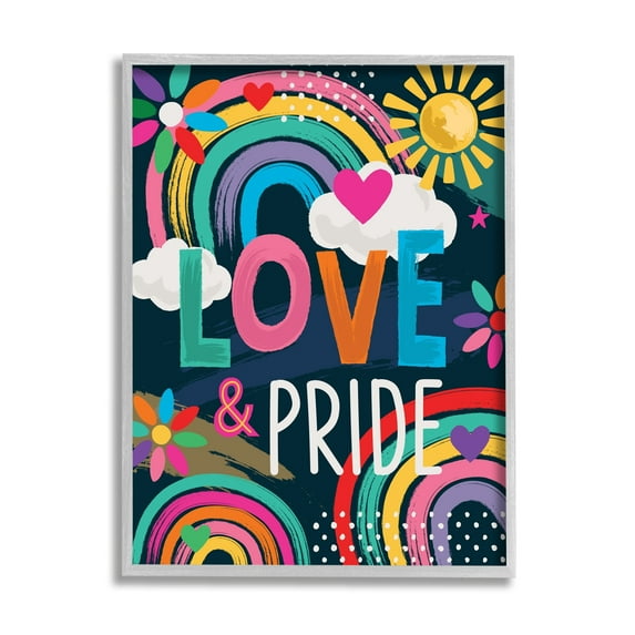 Stupell Industries Love & Pride LGBTQ Floral Rainbows Holiday Painting Gray Framed Art Print Wall Art
