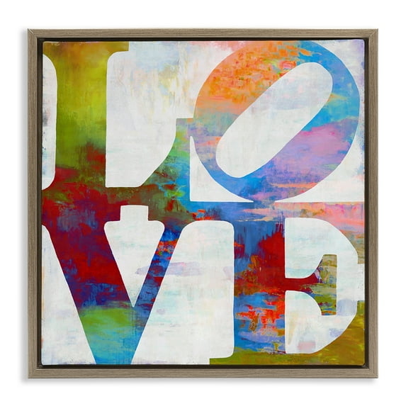 Stupell Industries Love Rainbow Background Typography Typography Painting Brown Floater Framed Canvas Art Print Wall Art, 18 x 18