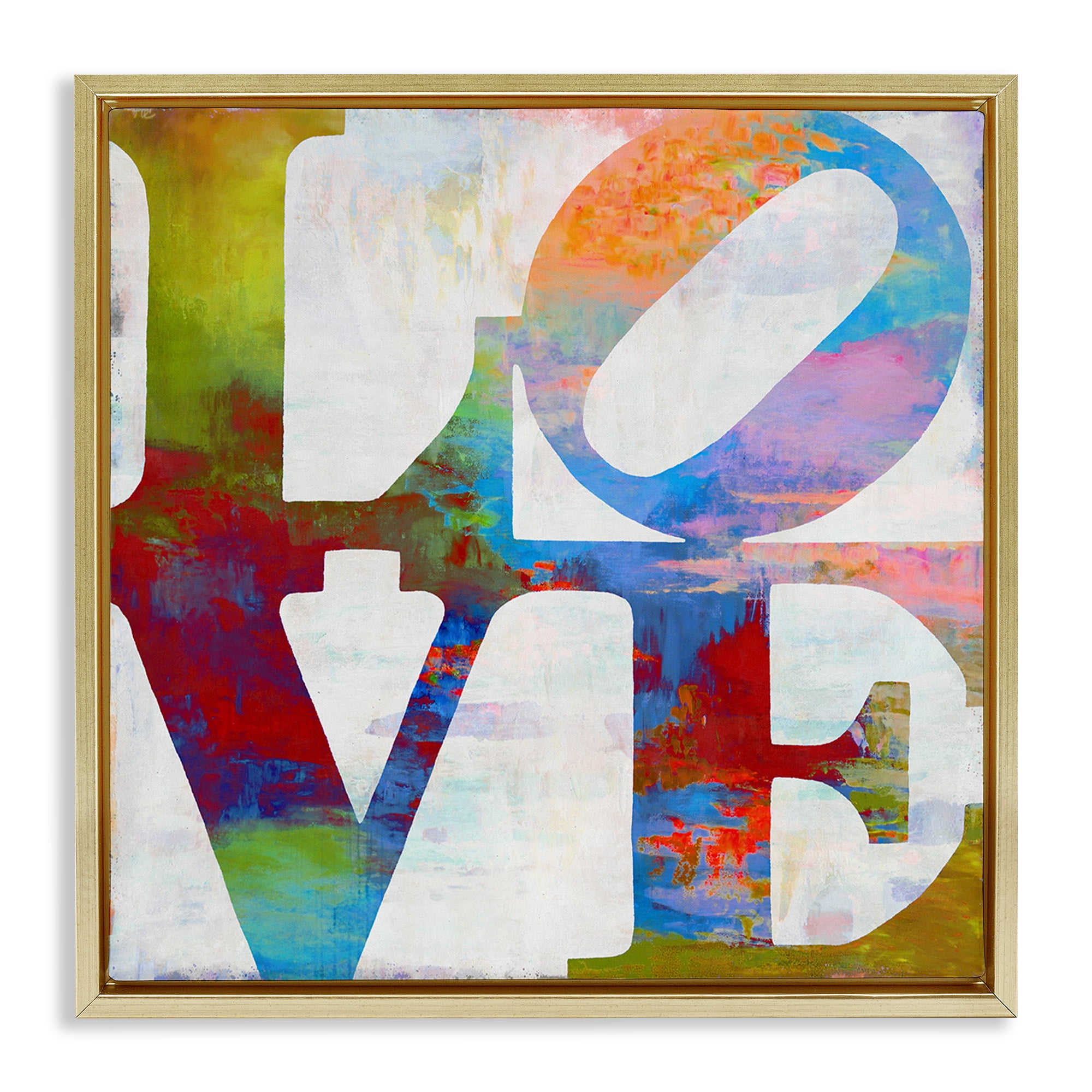 Stupell Industries Love Rainbow Background Typography Typography Painting Gold Floater Framed Canvas Art Print Wall Art, 25 x 25