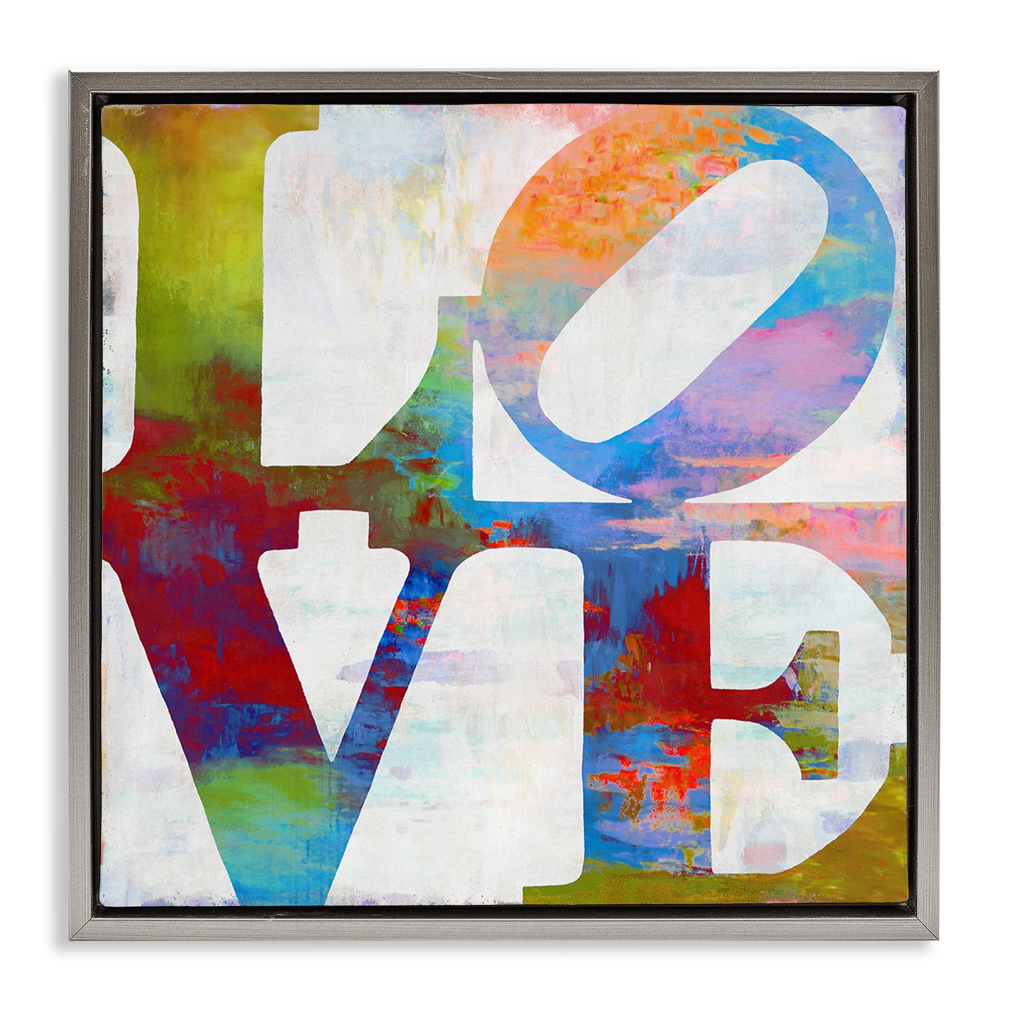 Stupell Industries Love Rainbow Background Typography Typography Painting Gray Floater Framed Canvas Art Print Wall Art, 25 x 25