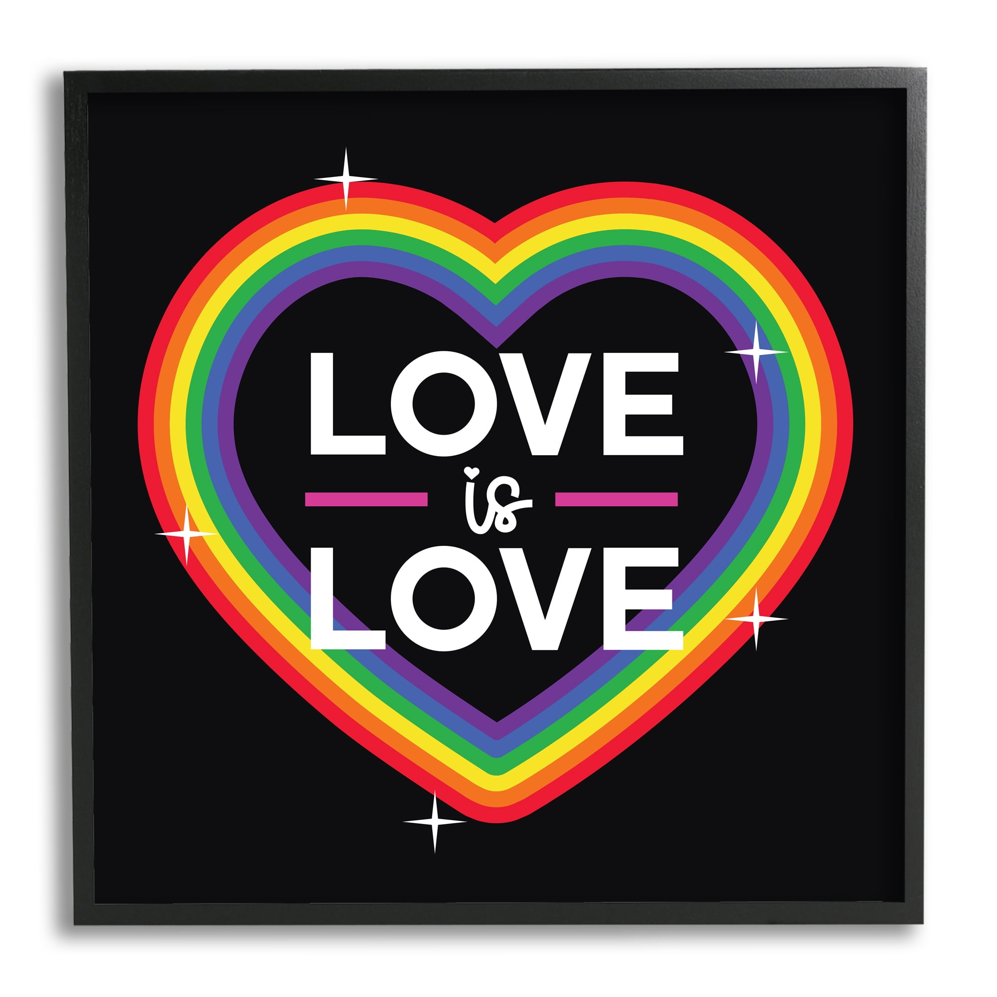 Stupell Industries Love Rainbow Heart Pride Holiday Painting Black Framed Art Print Wall Art