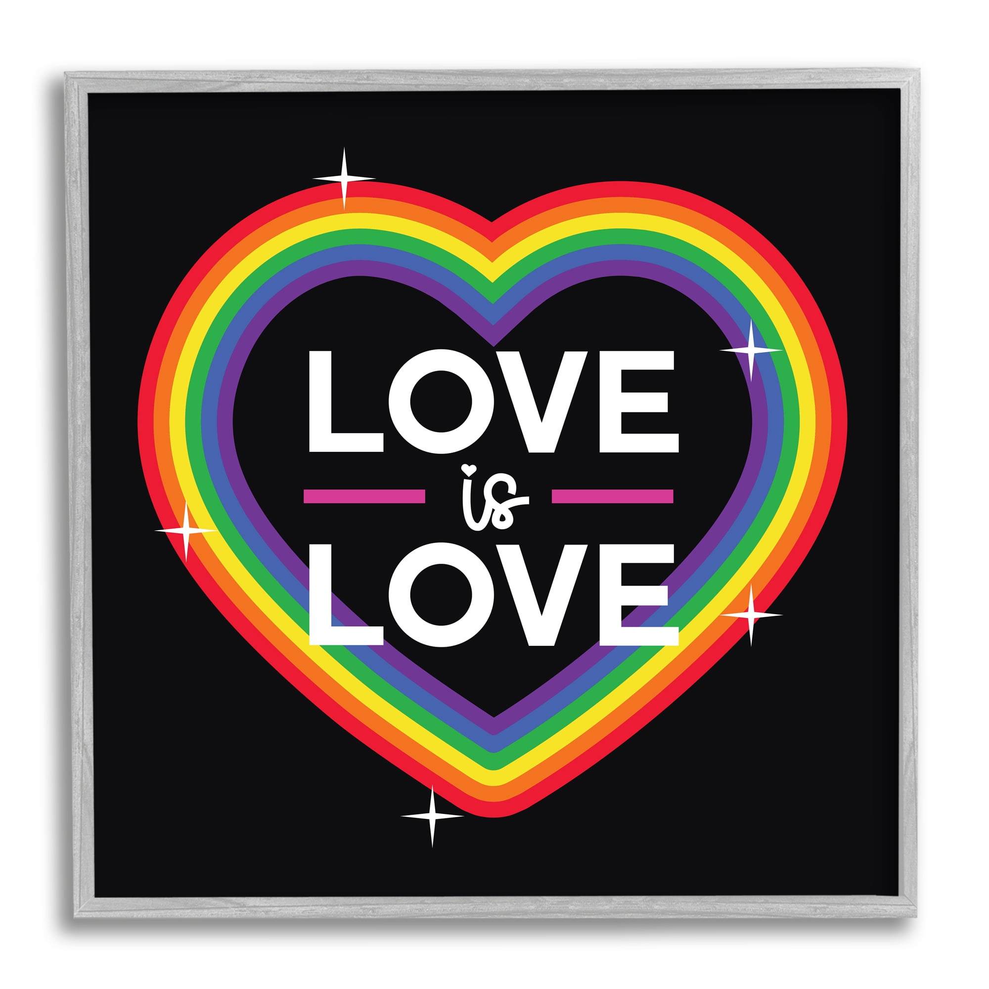 Stupell Industries Love Rainbow Heart Pride Holiday Painting Gray Framed Art Print Wall Art