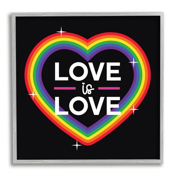 Stupell Industries Love Rainbow Heart Pride Holiday Painting Gray Framed Art Print Wall Art