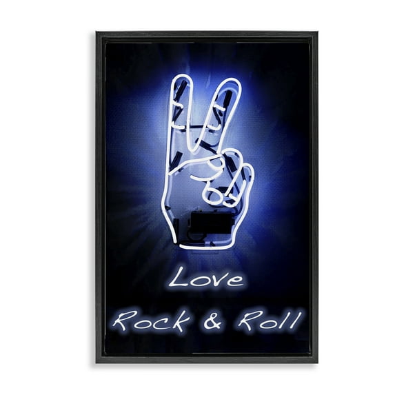 Stupell Industries Love Rock & Roll Neon Text & Numbers Painting Black Floater Framed Canvas Art Print Wall Art, 21 x 31
