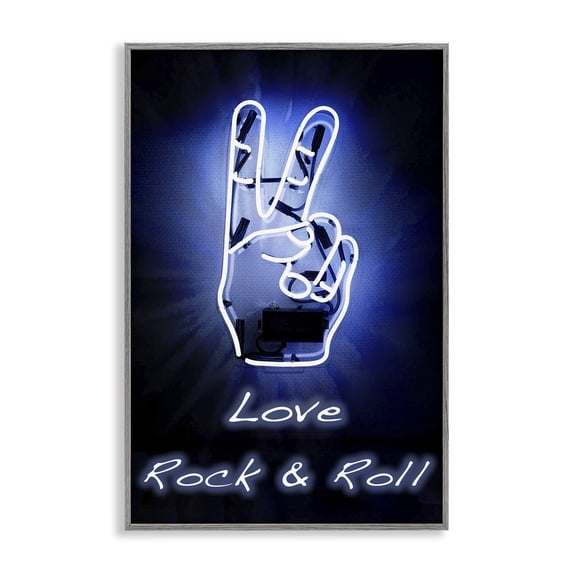 Stupell Industries Love Rock & Roll Neon Text & Numbers Painting Gray Framed Art Print Wall Art, 20 x 30