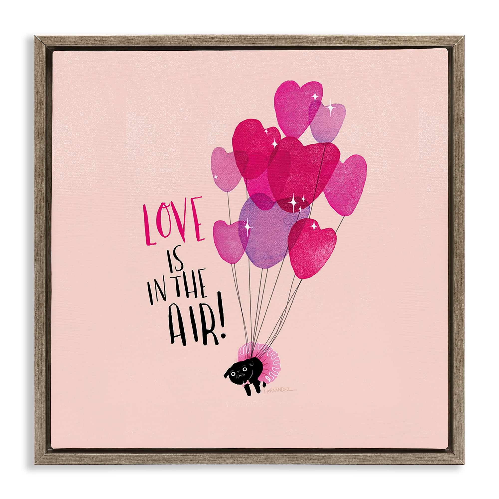 Stupell Industries Love Saying with Cat & Balloons Animals Painting Brown Floater Framed Canvas Art Print Wall Art, 18 x 18