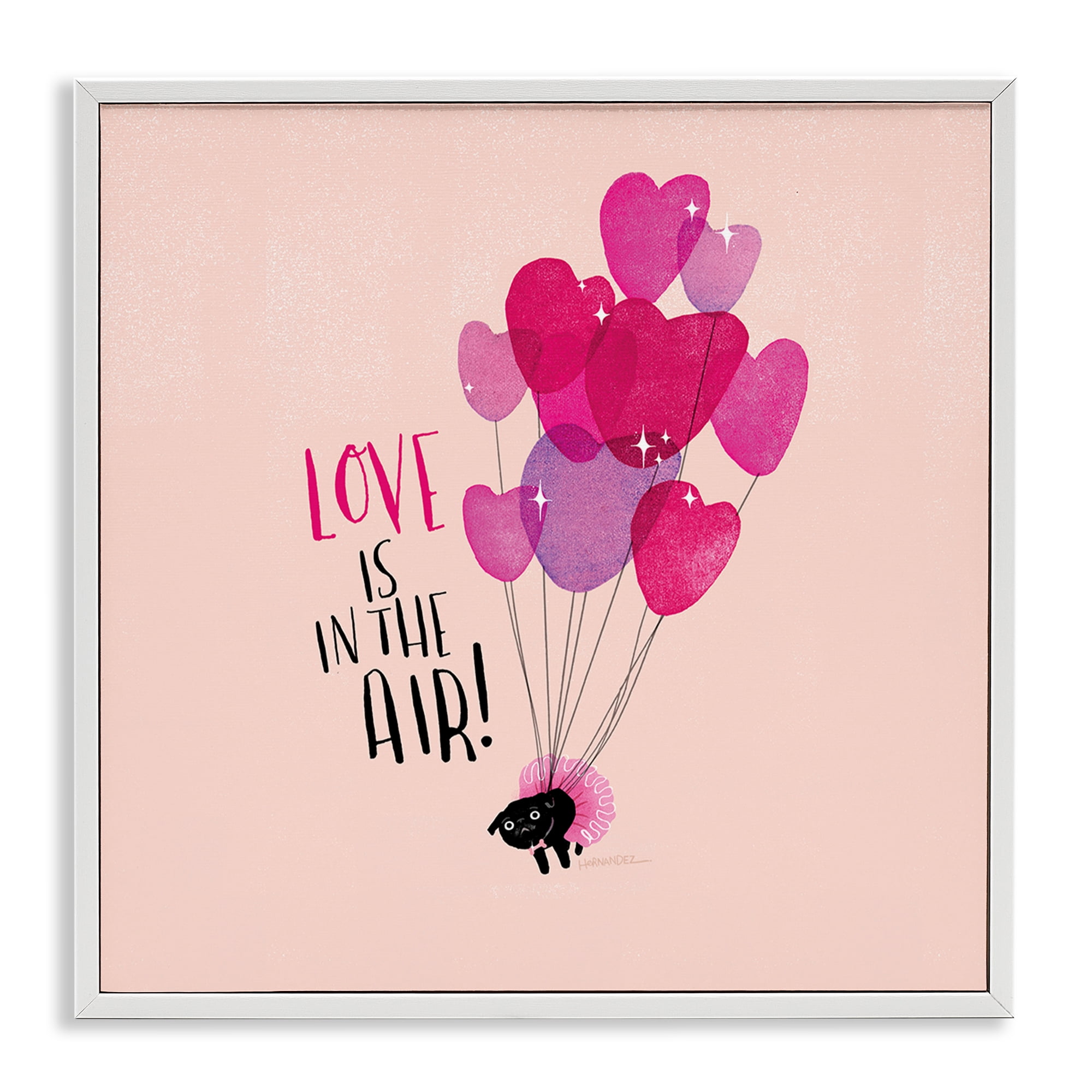 Stupell Industries Love Saying with Cat & Balloons Animals Painting White Framed Art Print Wall Art, 17 x 17