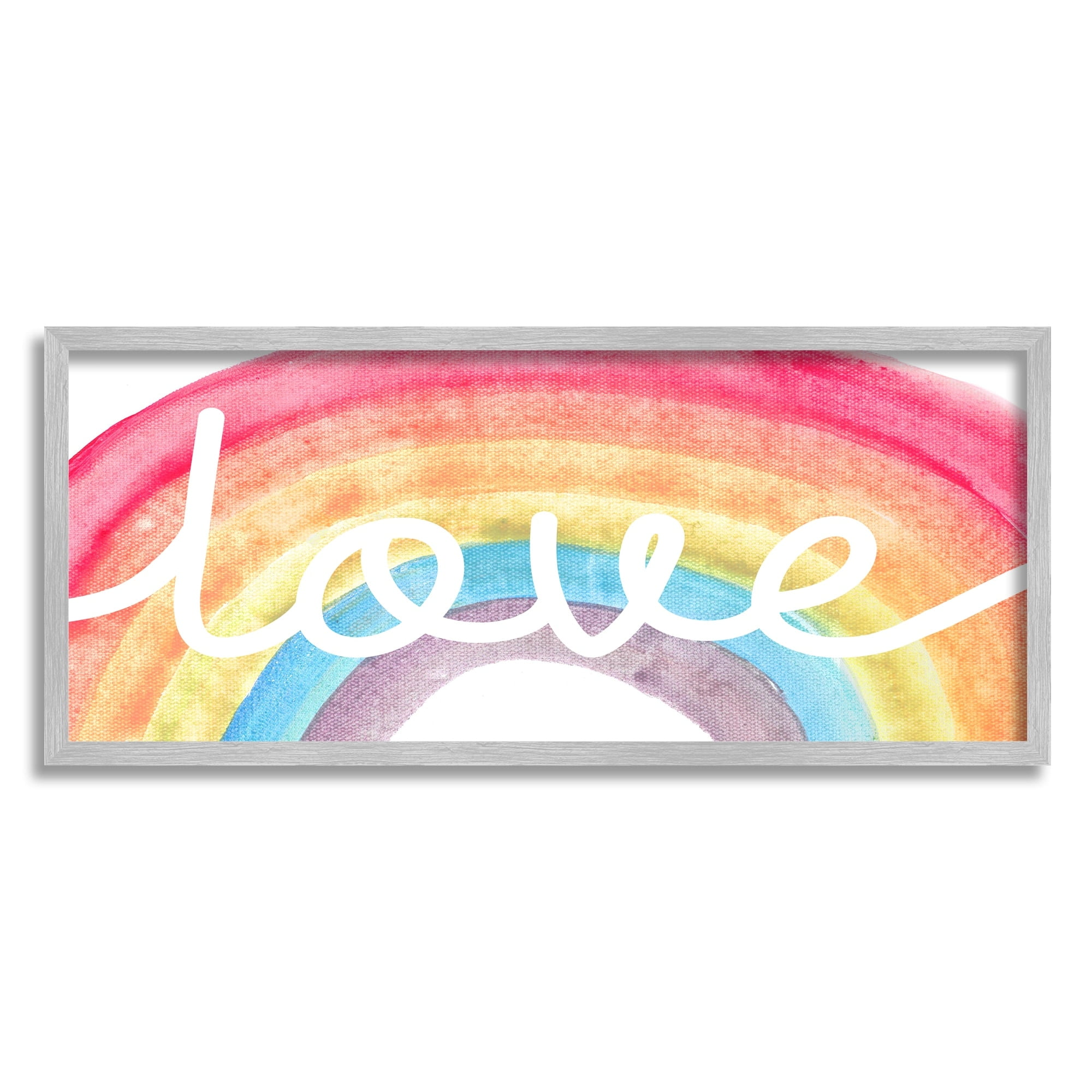 Stupell Industries Love Script Typography over Soft Watercolor Rainbow , 10 x 24, Designed by Daphne Polselli