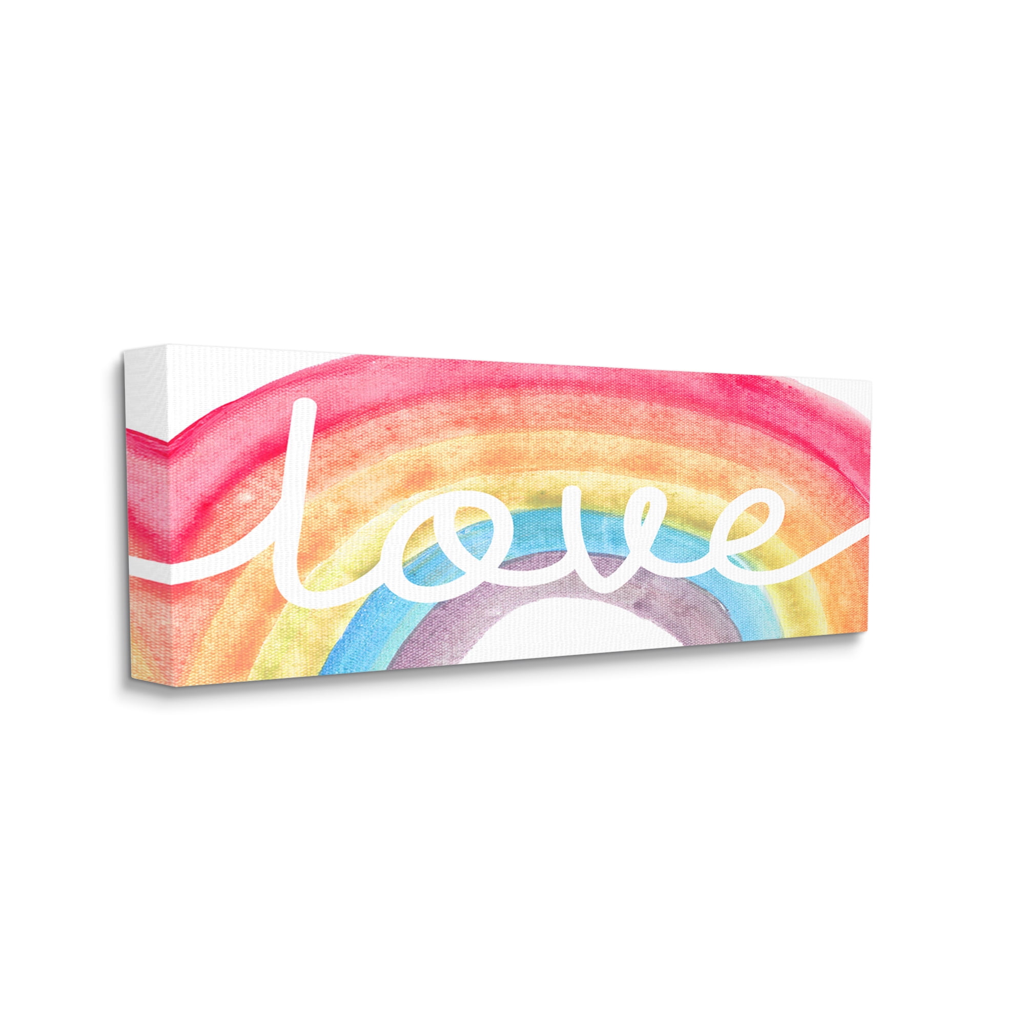 Stupell Industries Love Script Typography over Soft Watercolor Rainbow , 13 x 30, Designed by Daphne Polselli