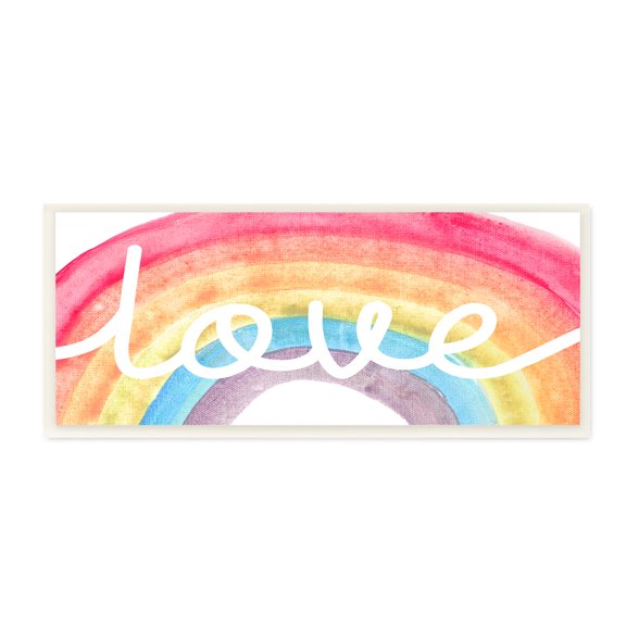 Stupell Industries Love Script Typography over Soft Watercolor Rainbow , 7 x 17, Designed by Daphne Polselli