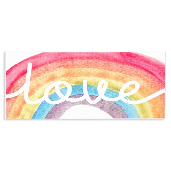 Stupell Industries Modern Love Script Typography over Soft Watercolor Rainbow Wall Plaque Art, 17 x 7, by Lil' Rue