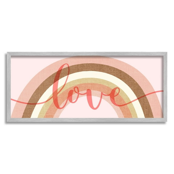 Stupell Industries Love Sentiment over Pink Desert Tone Rainbow Typography Painting Gray Framed Art Print Wall Art, 13 x 30