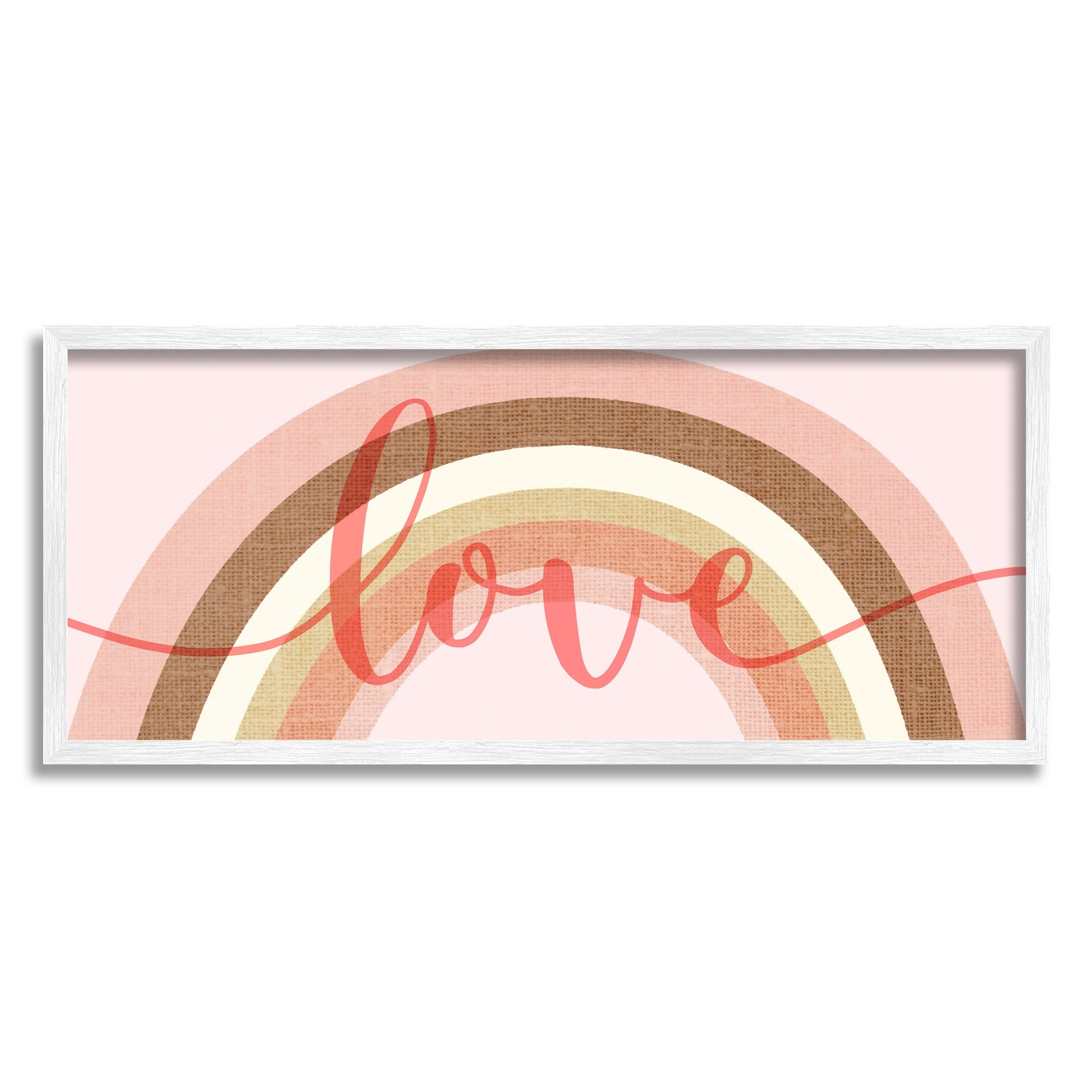 Stupell Industries Love Sentiment over Pink Desert Tone Rainbow Typography Painting White Framed Art Print Wall Art, 13 x 30